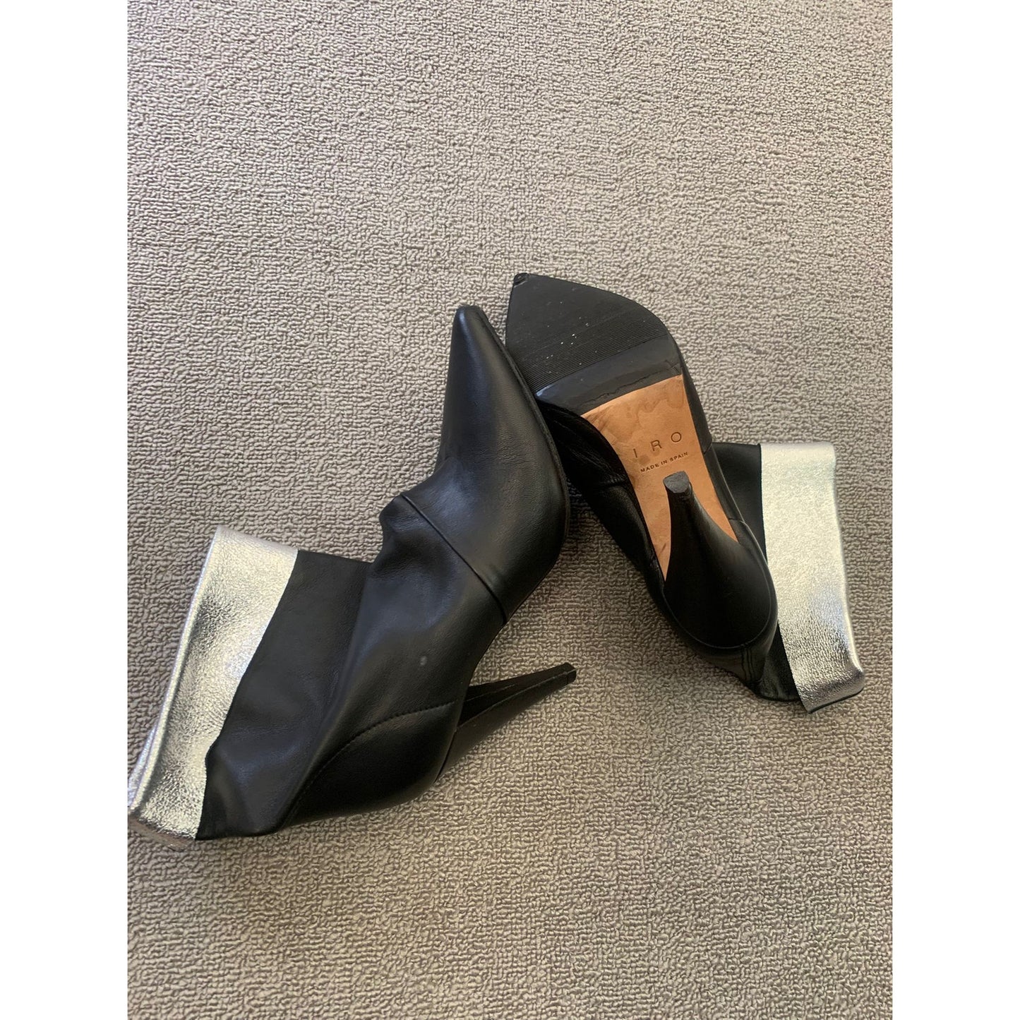 IRO Women Size 38 Black Silver Leather Ankle Boots