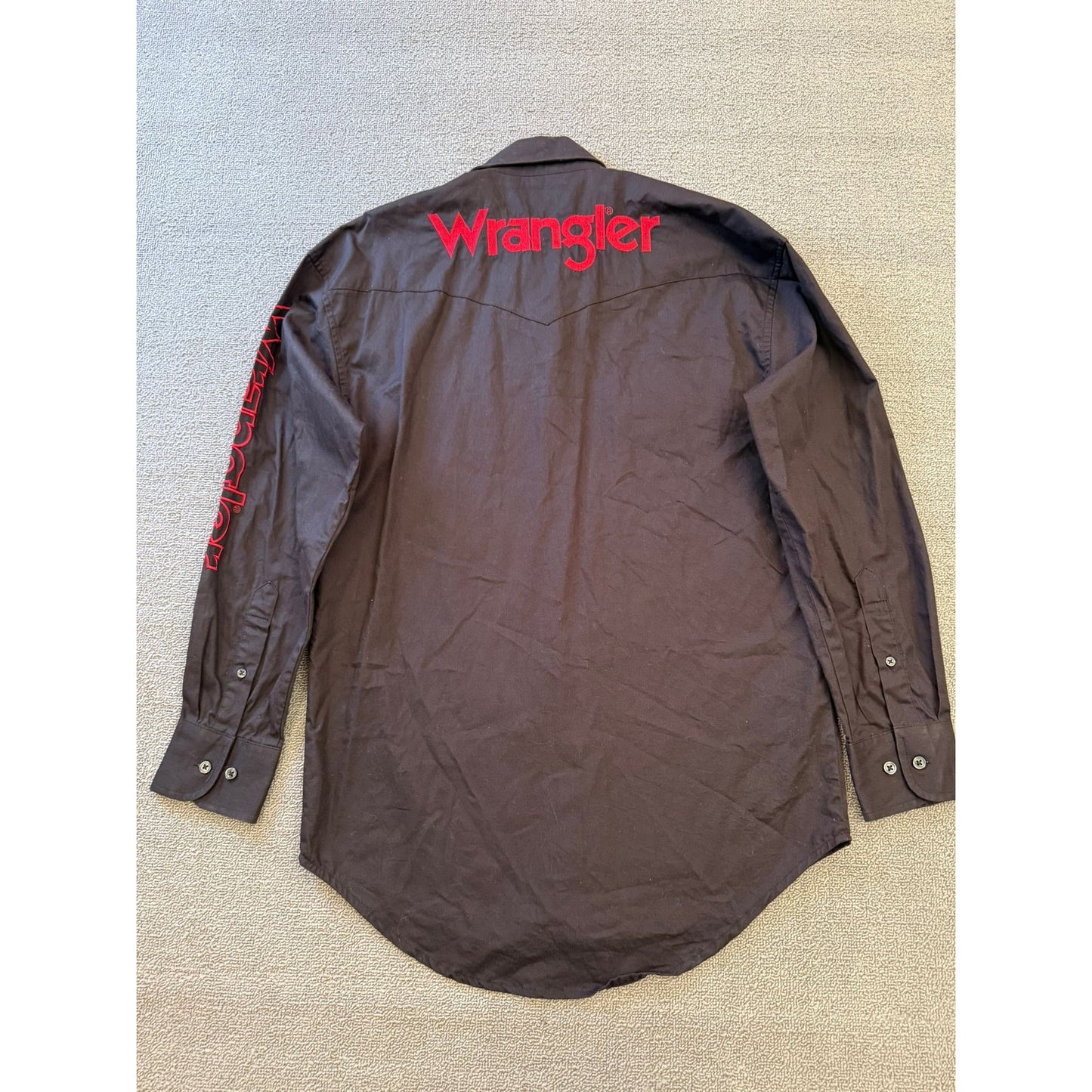 Wrangler Men's Black Long Sleeve Button Up Work Shirt Red Logo