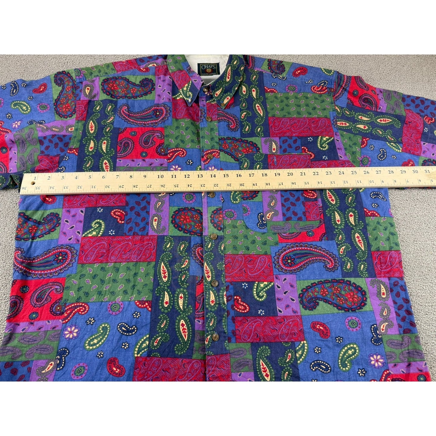 Vintage Chaps Ralph Lauren Men's Paisley Button Up Shirt XL Short Sleeve