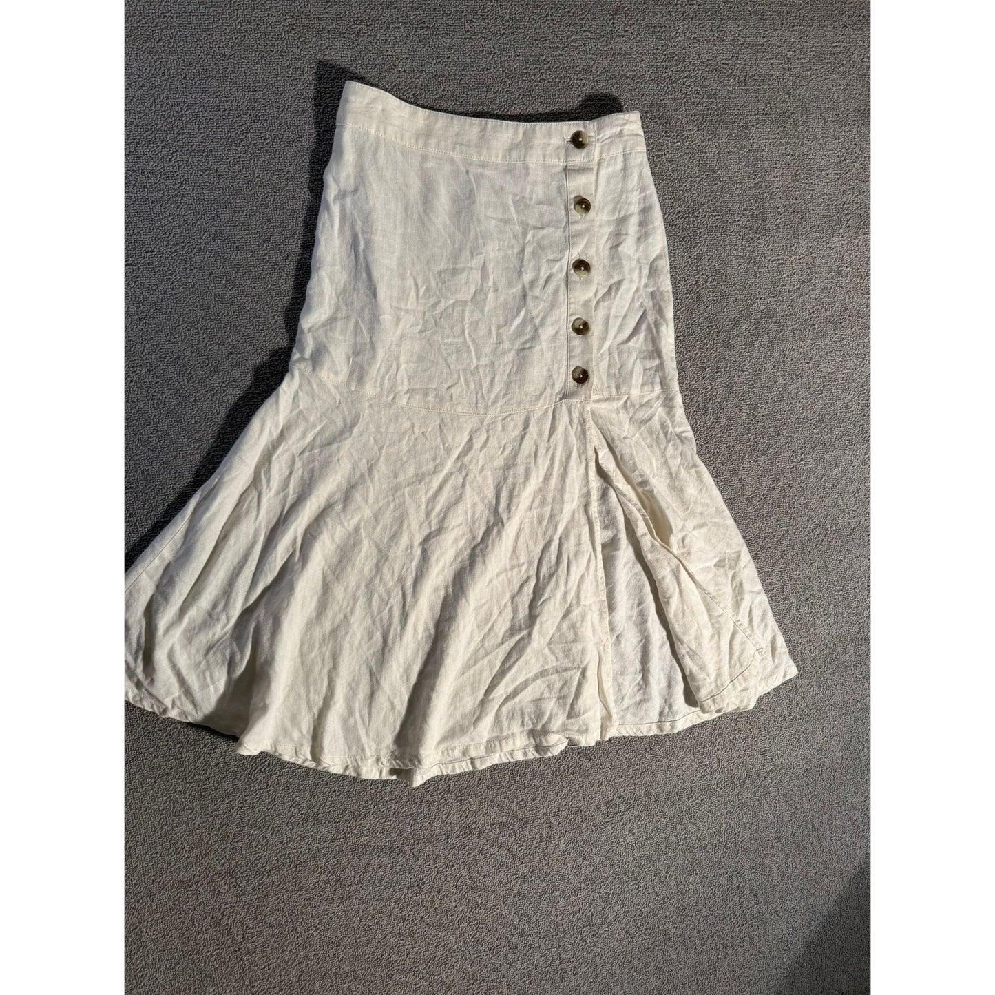 Free People linen button-front flounce skirt white 0 boho summer