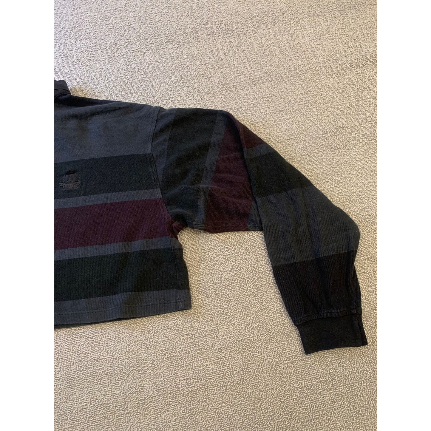 Vintage Izod Large Striped Long Sleeve Cropped Rugby Polo Shirt With Emblem