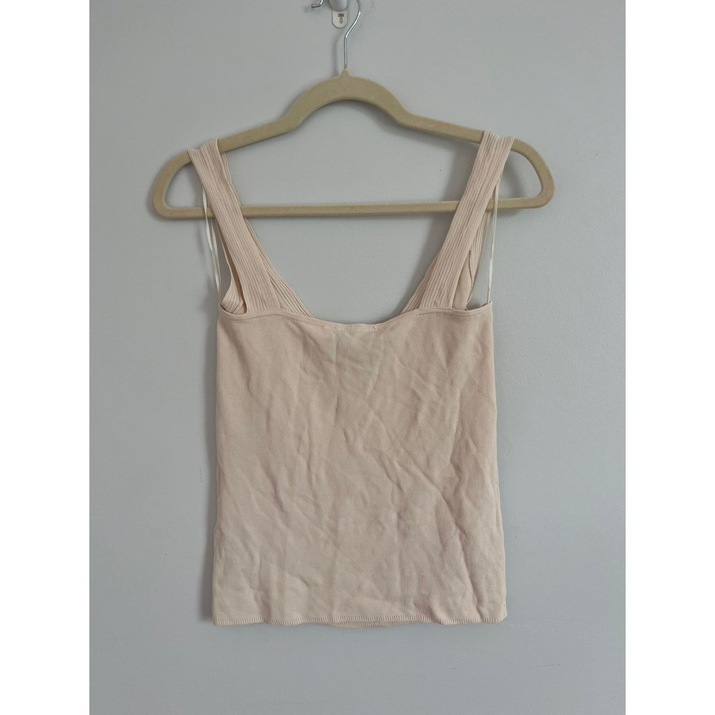 ZARA Tank Top Women M Beige Ribbed Knit Square Neck Sleeveless