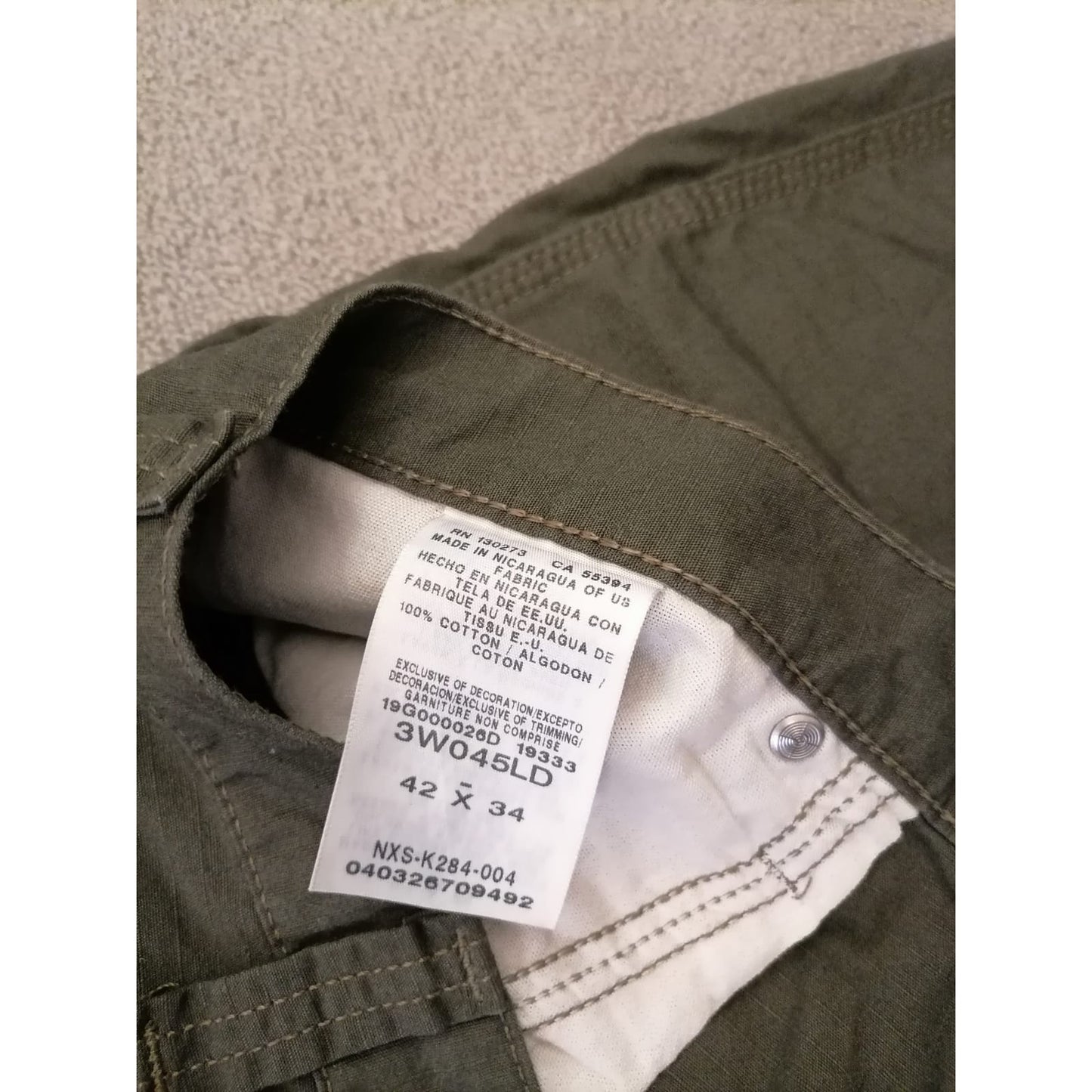 Wrangler 42x34 Male Olive Green 100% Cotton Utility Fit Durable Everyday Pants