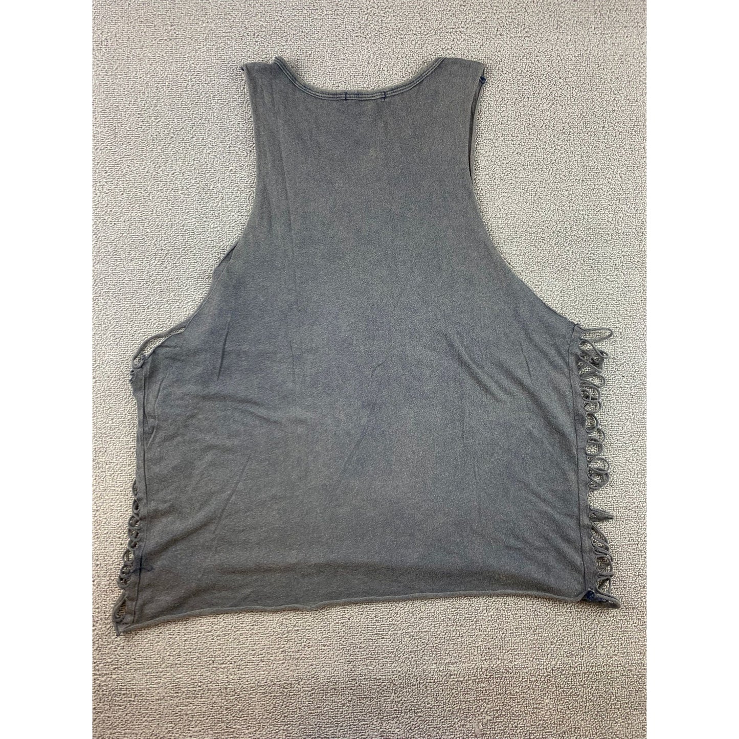 Forever 21 Women Large Gray AC/DC Graphic Fringe Cut-Out Tank Top