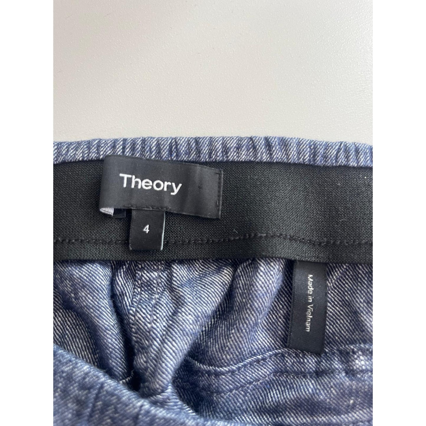 Theory Linen Blend Tapered Pants Women Size 4 Navy Blue Lightweight