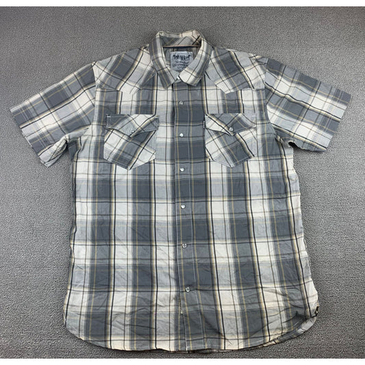 Levi’s Western Snap Shirt Men's L Gray Plaid Short Sleeve Pearl Snaps
