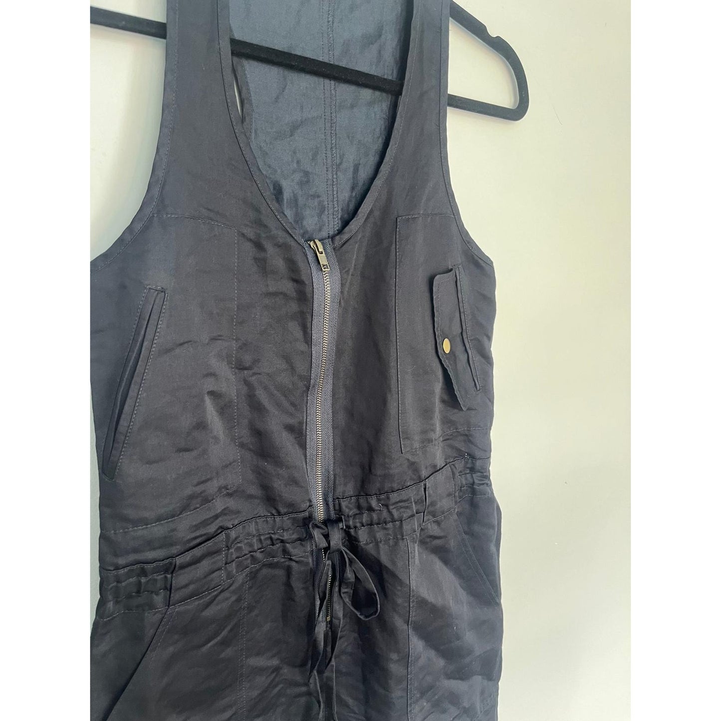 Theory Romper Womens Size 6 Black Sleeveless Linen Blend Dress