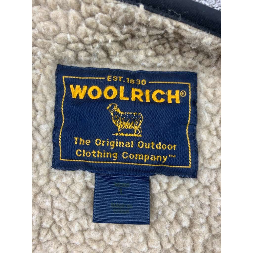 Vintage Woolrich Wool Men's Large Charcoal Gray Vest Sherpa Lined Zip Up Outdoor