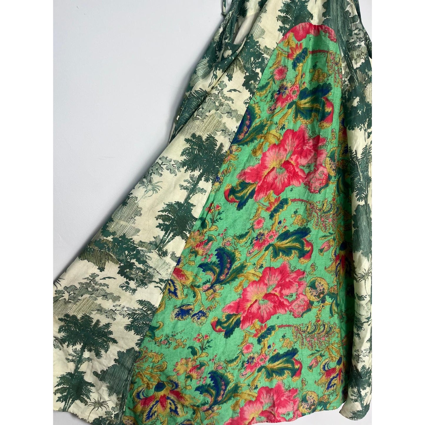 Maeve Sundress Women XS Green Scenic Print Tie Strap Boho Summer Dress