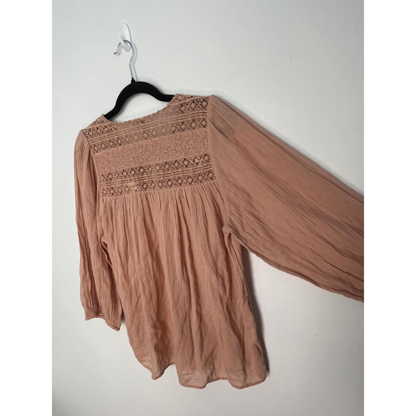 Joie Boho Peasant Blouse Women S Pink Crochet Lace Gauze Cotton Top