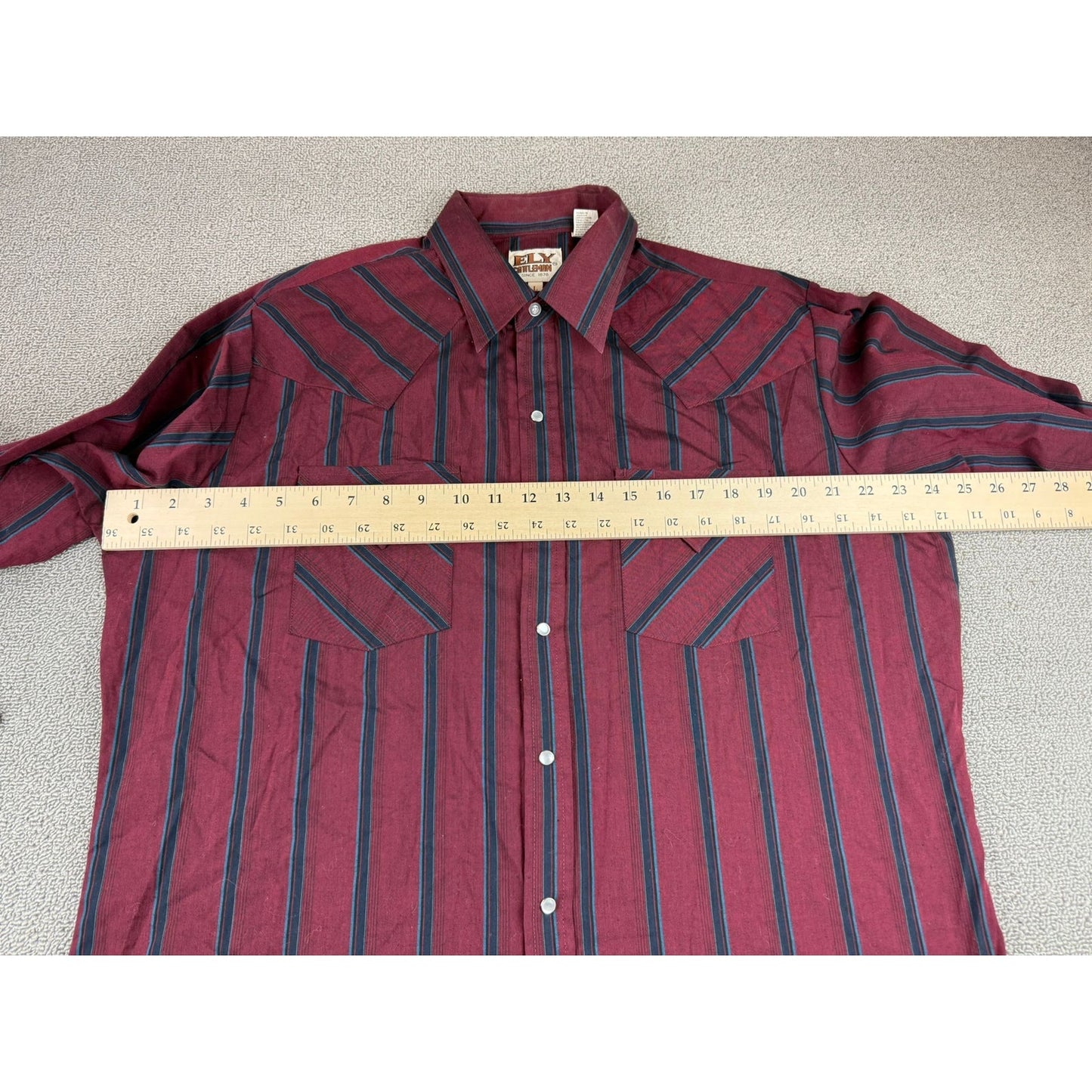 Vintage Ely Catleman Men Western Wear Pearl Snap Shirt Short Sleeve Large Stripe