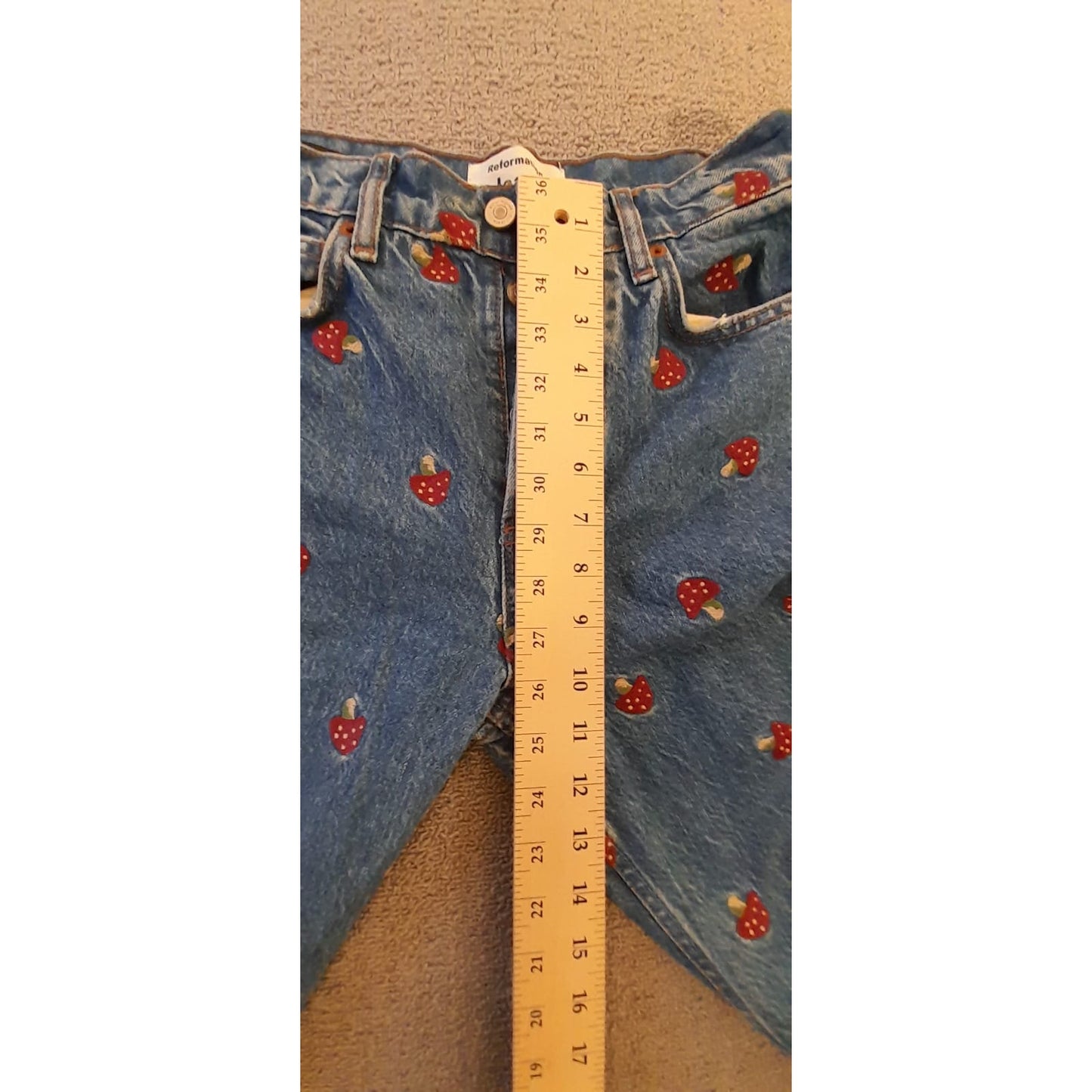 Reformation Jeans Womens 24 Blue Mushroom Print Straight Leg Denim