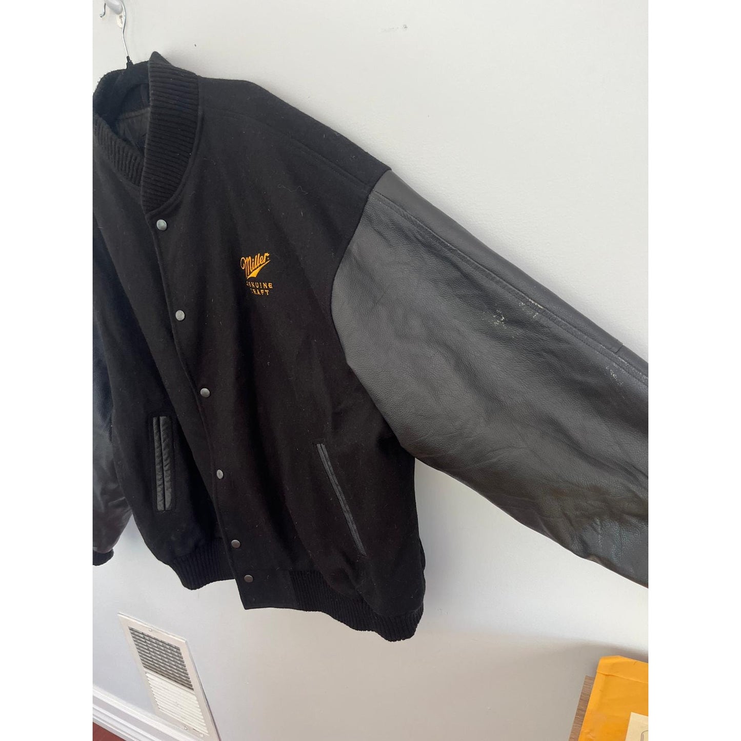 Burk's Bay Miller Varsity Jacket Men 2XL Black Wool Leather Bomber Coat