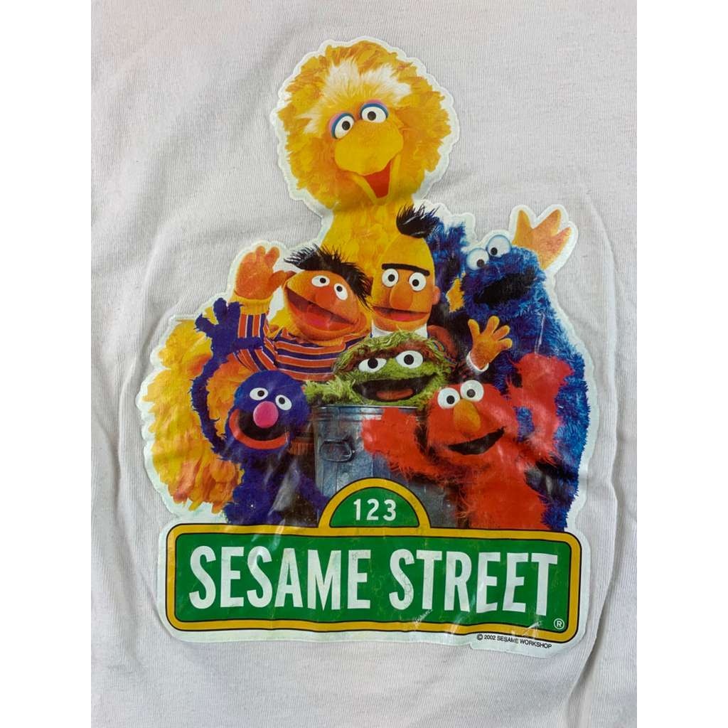 VTG Sesame Street Medium White Green Ringer Graphic T Shirt USA Made