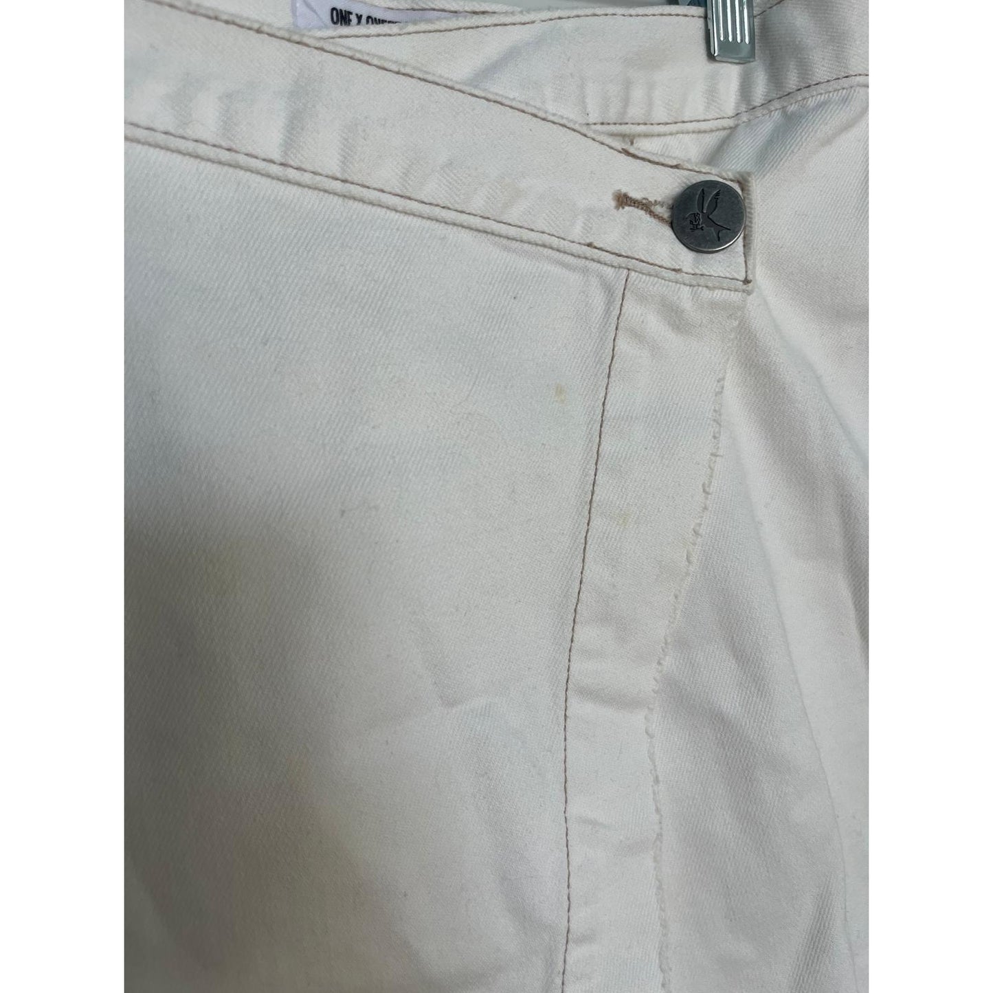 One x OneTeaspoon White Denim Wrap Mini Skirt Women 26 Distressed Raw Hem