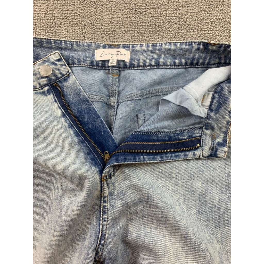 Emory Park Pants Women Size Medium Blue Jean 100% Cotton Split Hem