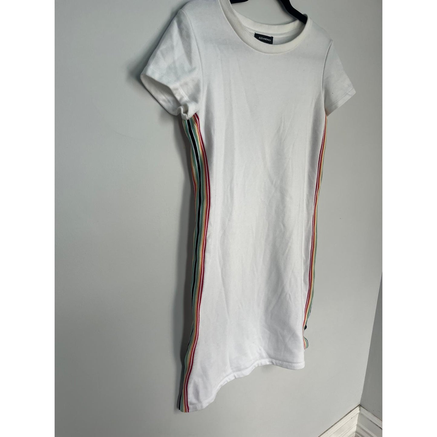 525 America T Shirt Dress Women Small White Rainbow Stripe Side Tee