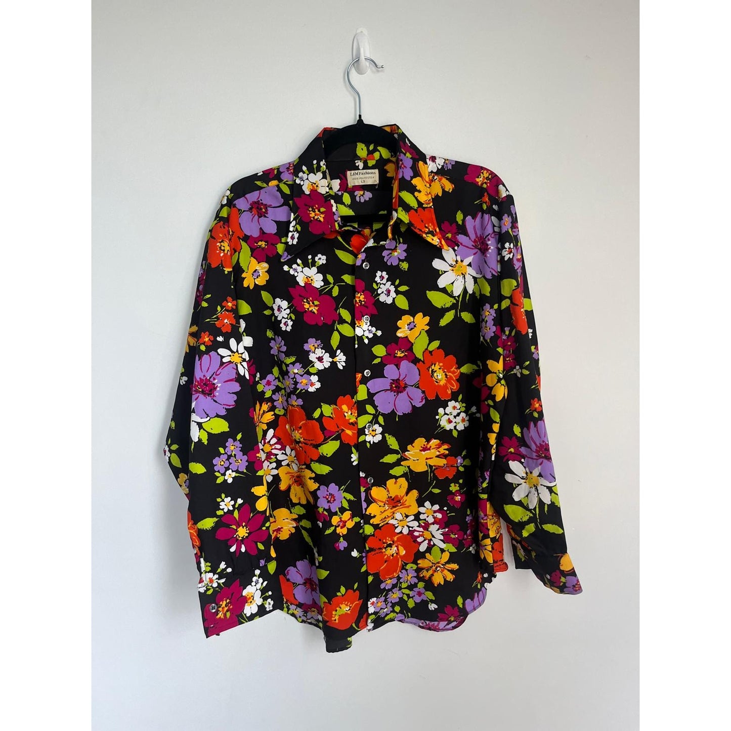 L&M Fashions Floral Shirt Men L Multicolor Long Sleeve Button Up 70s Style