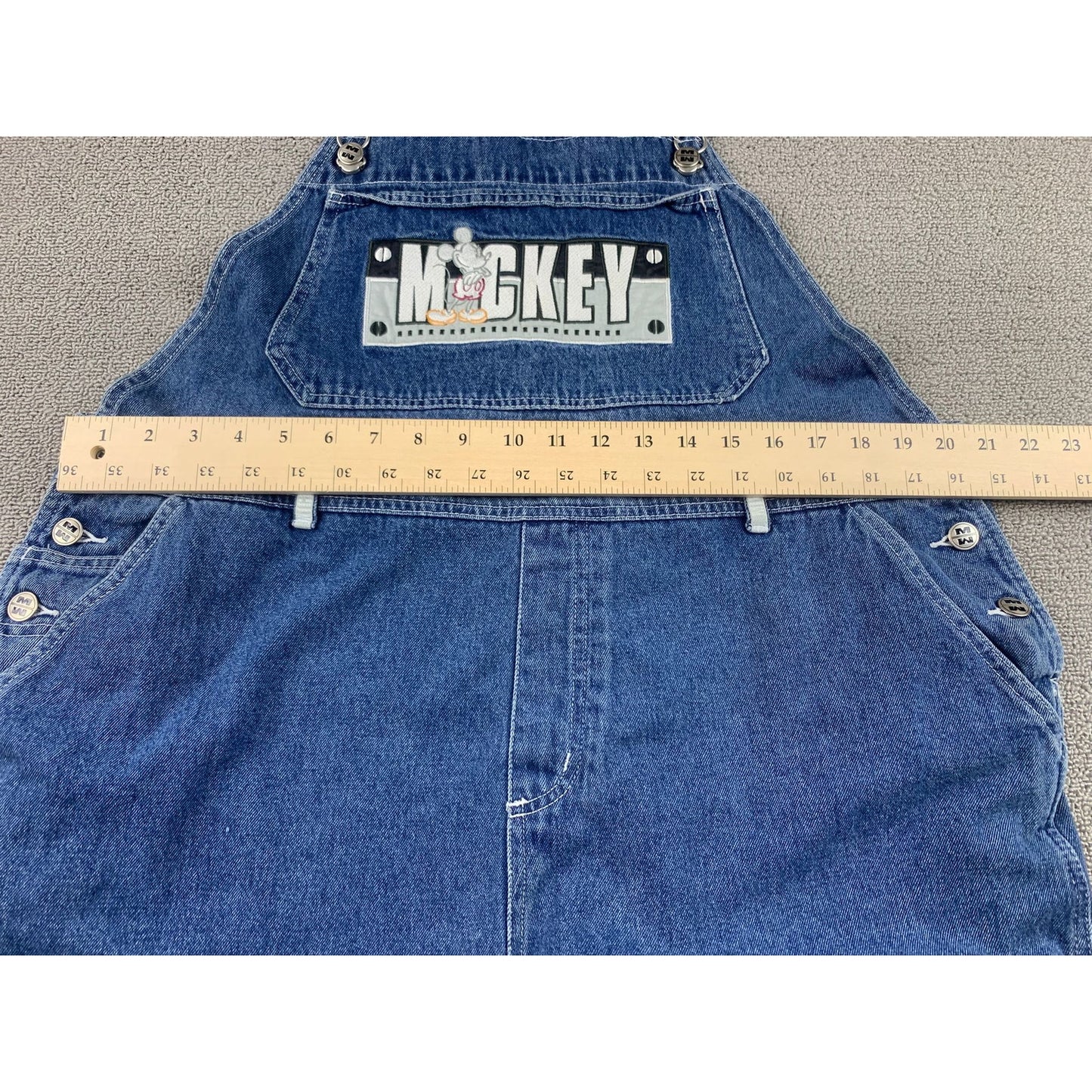 Vintage Disney Catalog Mickey Mouse Denim Overalls Women XL Mickey Bib Patch