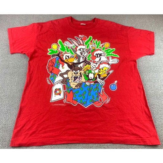 VINTAGE 1994 Looney Tunes XL Christmas Single Stitch Graphic Rap T Shirt