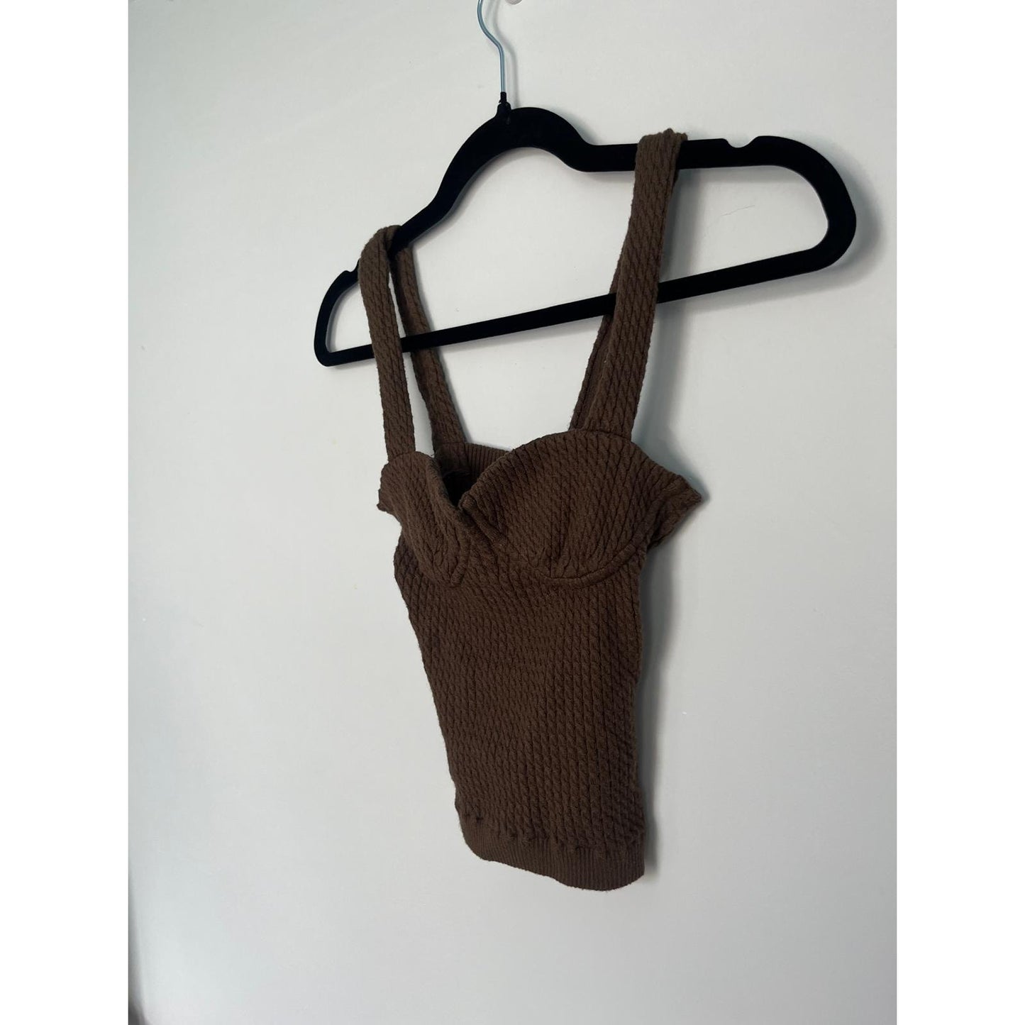 Danielle Bernstein Knit Tank Top Women XS Brown Cable Textured Bustier Style