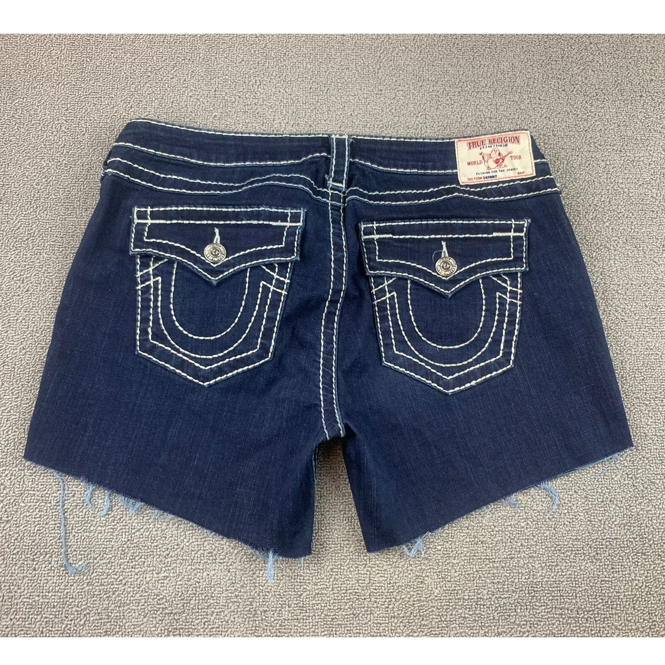 True Religion Women's 33 Blue Bobby Shorts Denim Jean Cutoffs