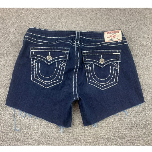 True Religion Women's 33 Blue Bobby Shorts Denim Jean Cutoffs