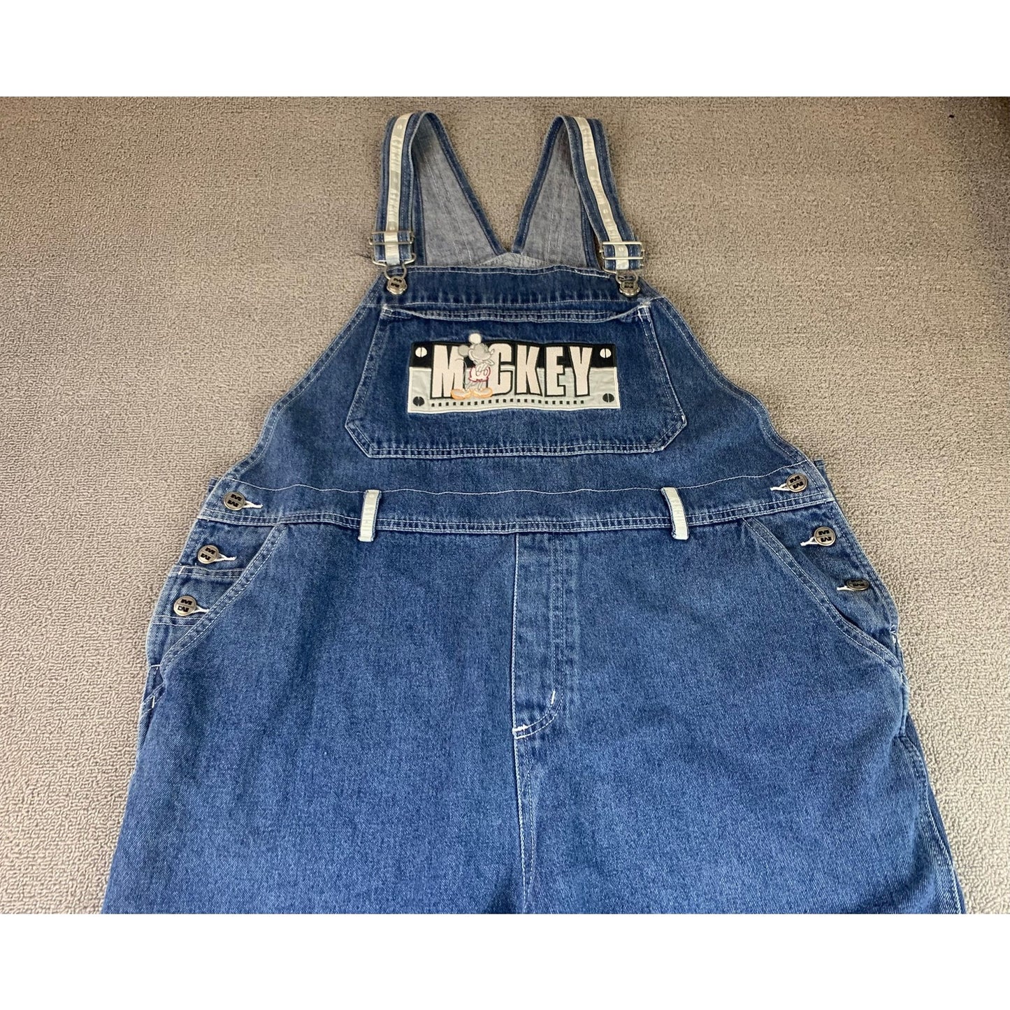 Vintage Disney Catalog Mickey Mouse Denim Overalls Women XL Mickey Bib Patch