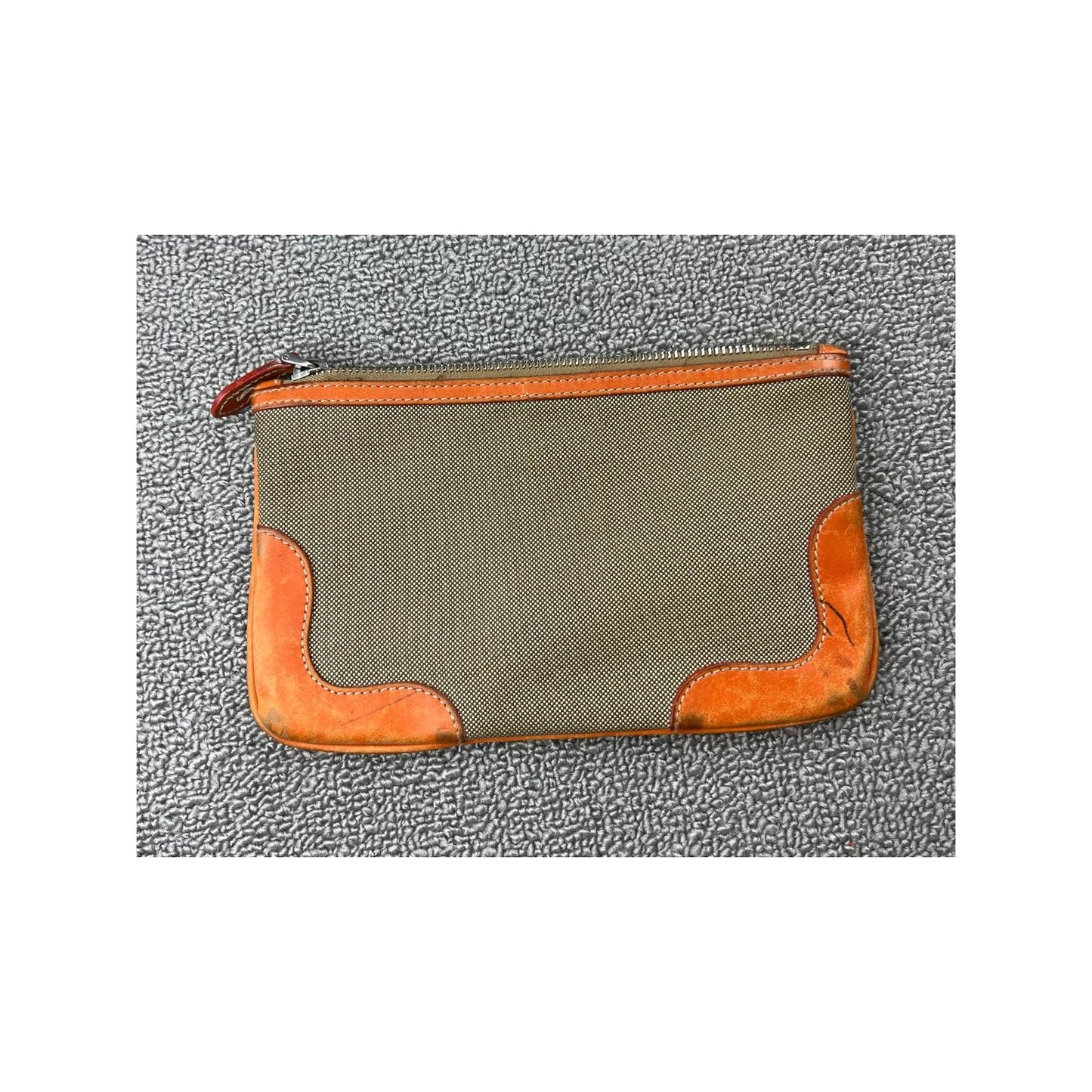 Authentic Prada Jacquard Pouch in Brown/Beige Canvas and Orange Leather Rare