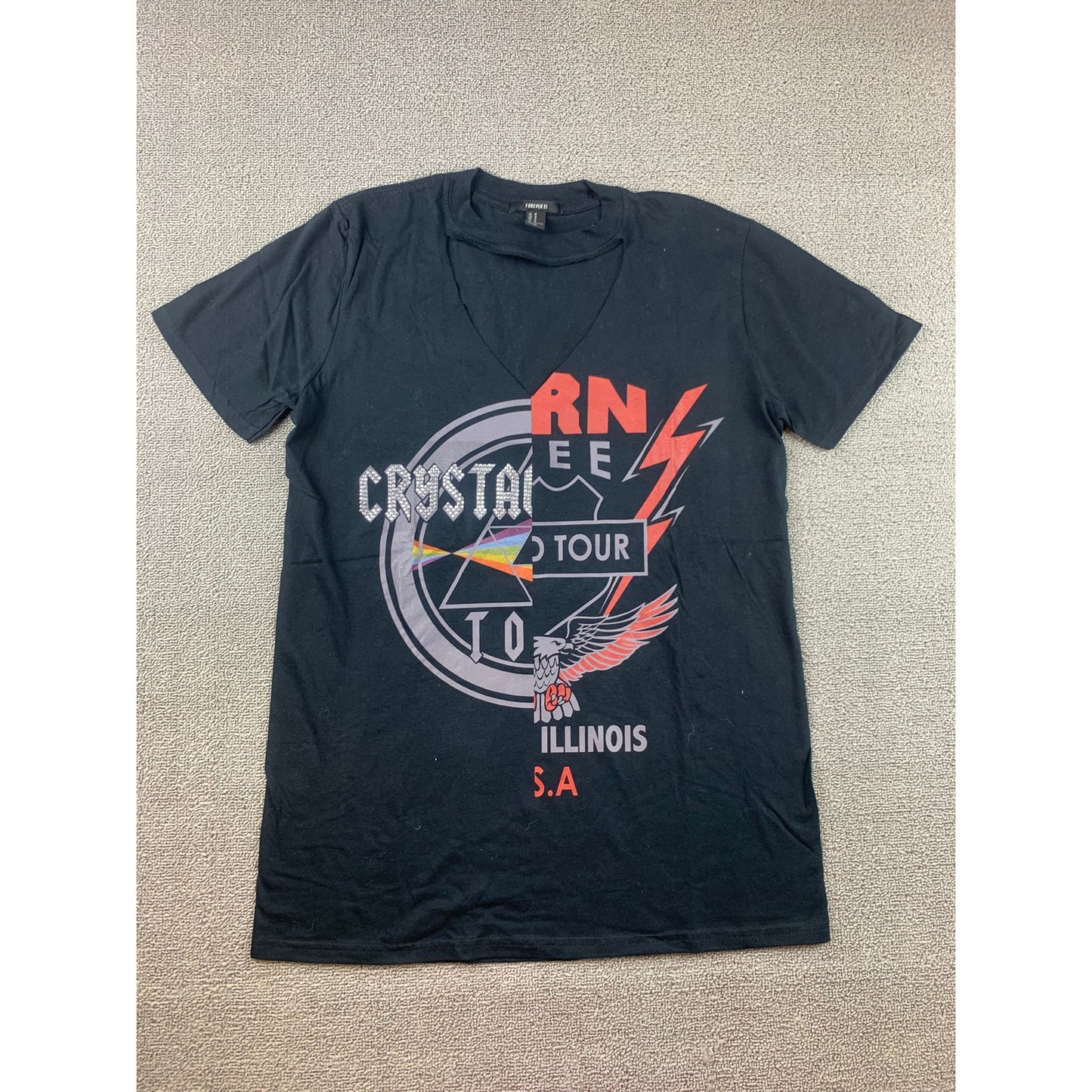 River Island Forever 21 M Black Crystal Lake Illinois Tour Rock Graphic T-Shirt