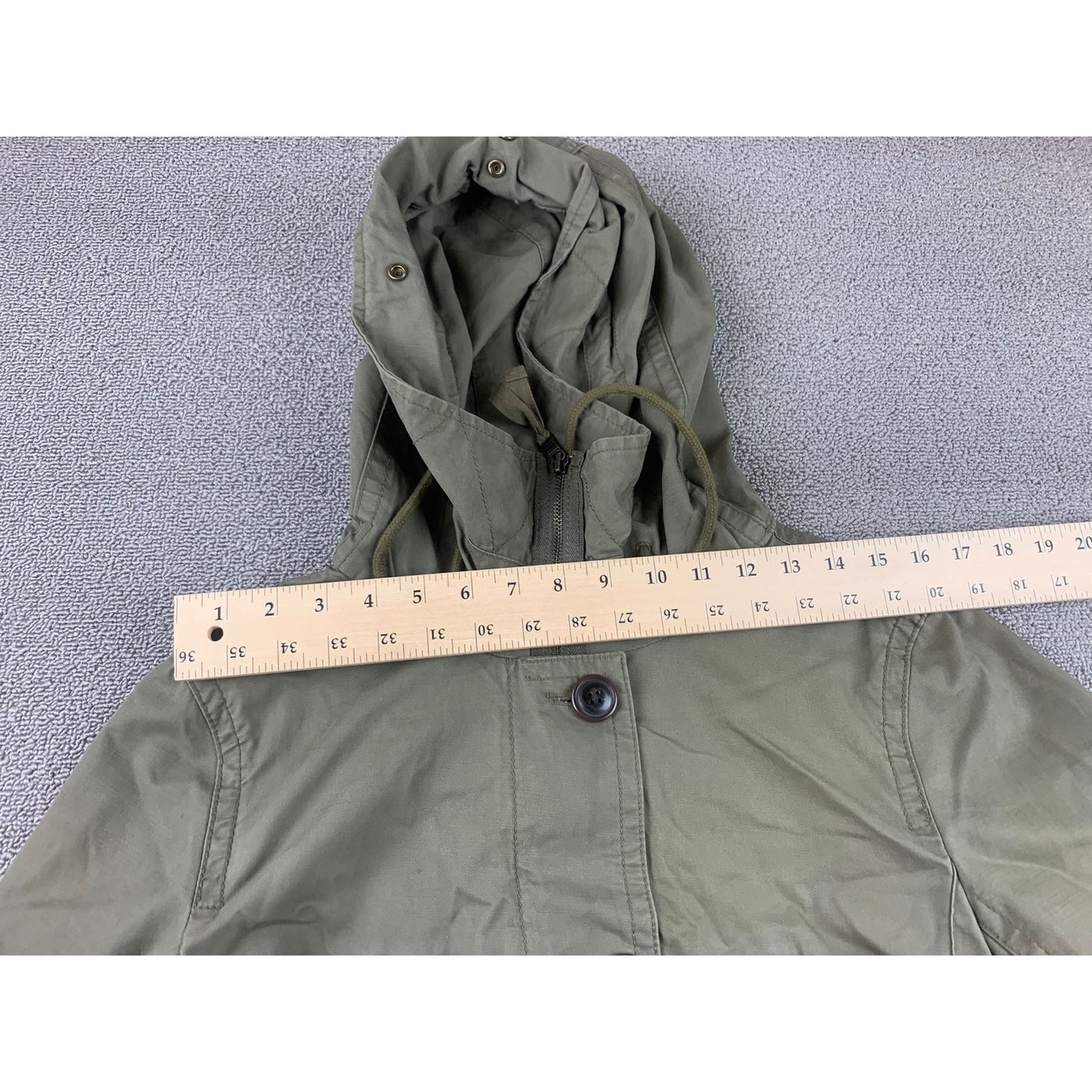 Gap Women’s Utility Field Jacket Sz M Hooded Full Zip Snap Draw String Waist