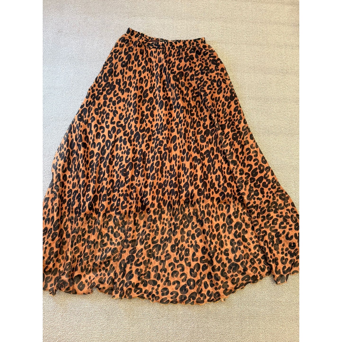 L'VOW Women's M Leopard Print Maxi Skirt Flowy Animal Print Long Silk