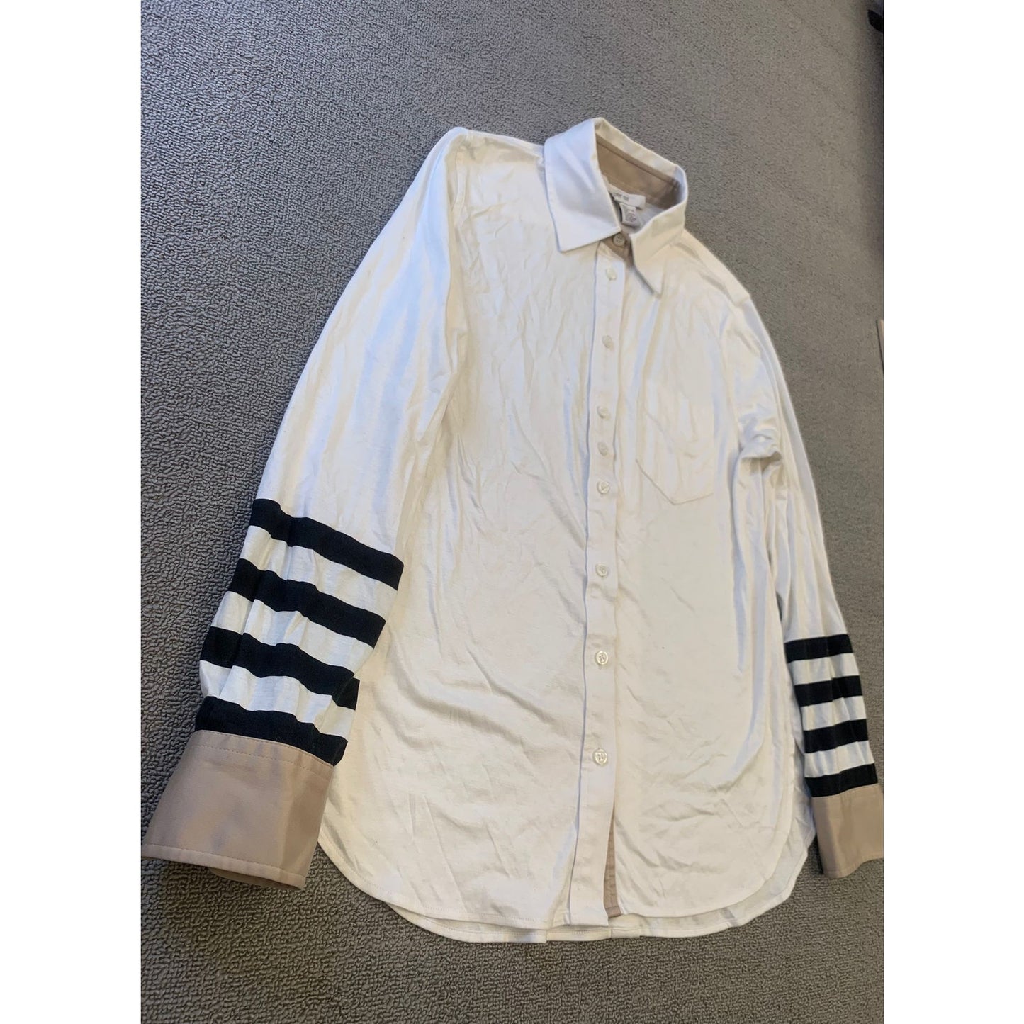 Per Se White Black Striped Button Down Shirt Women 8