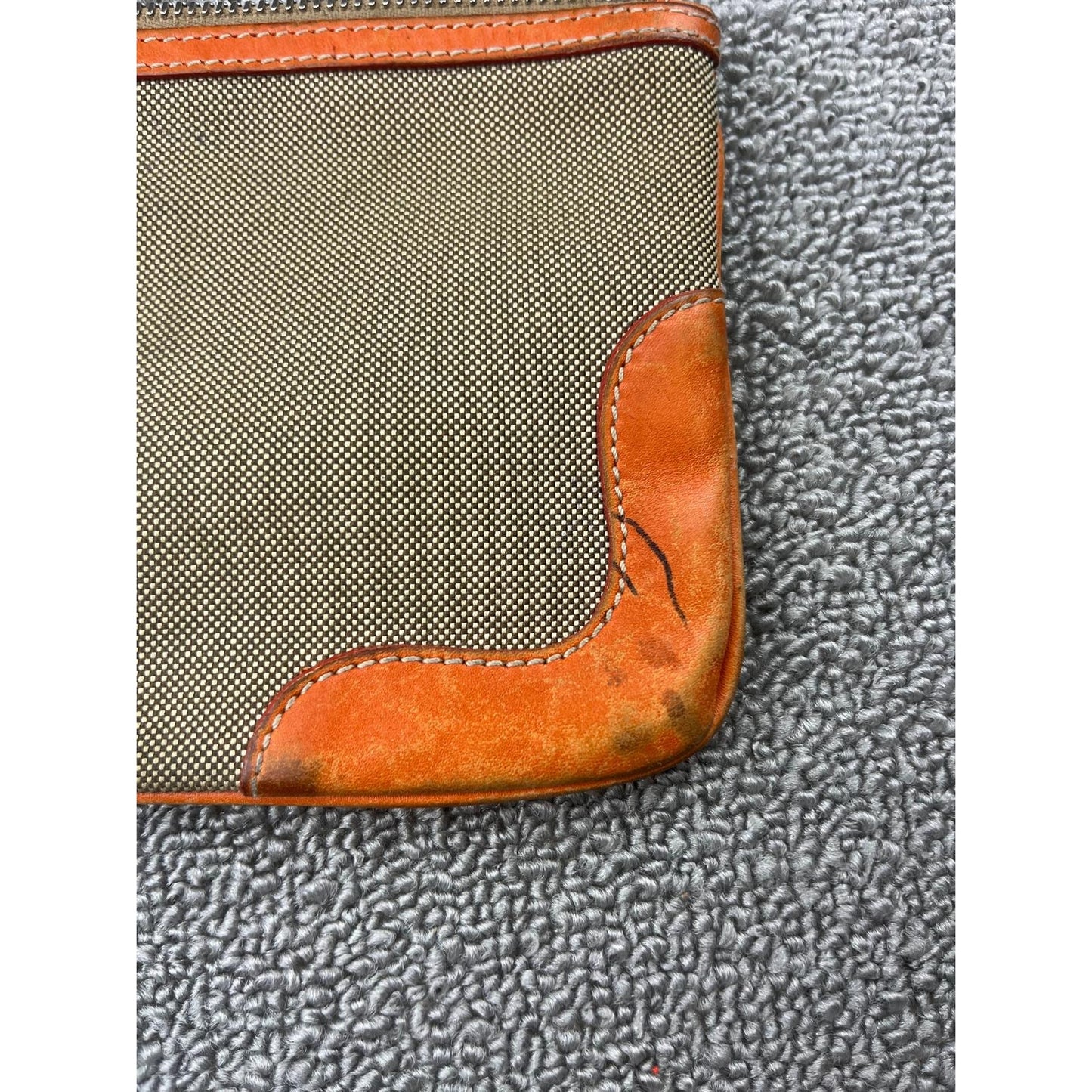 Authentic Prada Jacquard Pouch in Brown/Beige Canvas and Orange Leather Rare