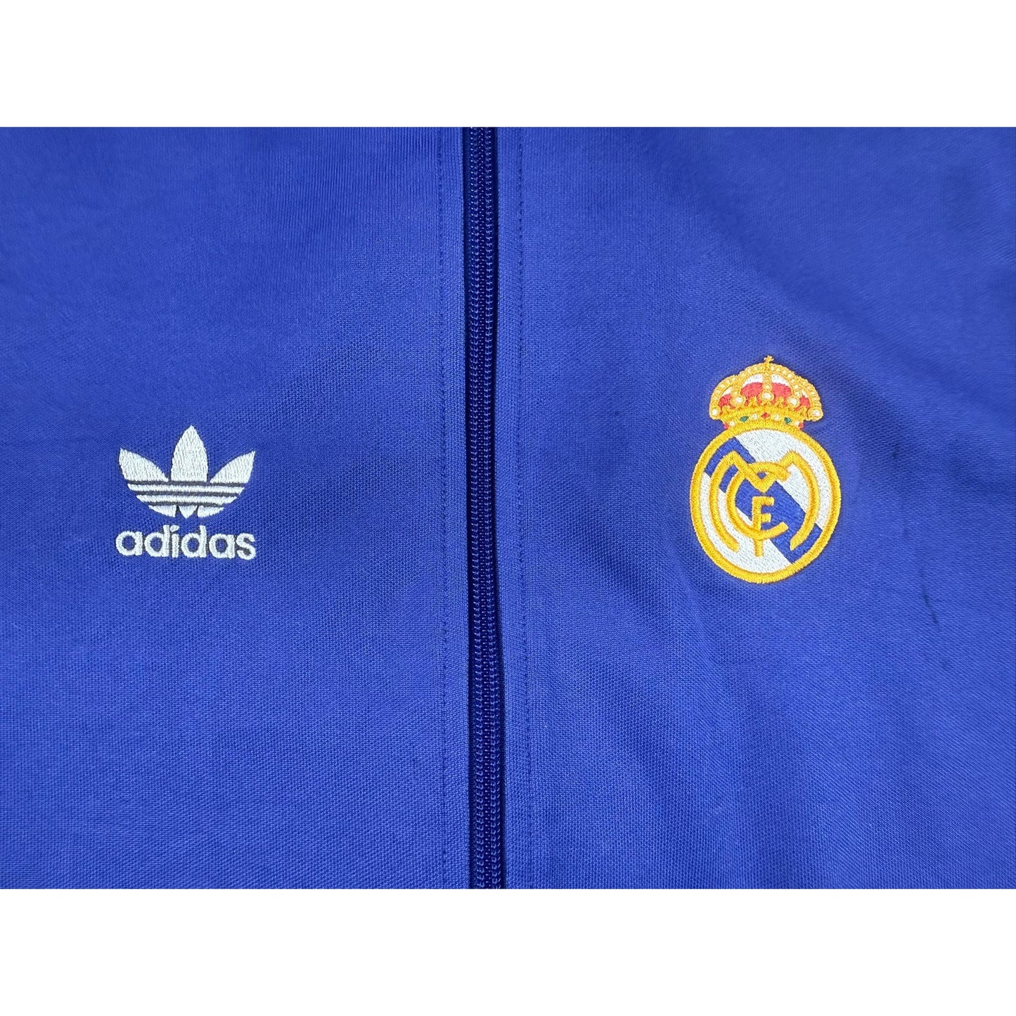Y2K Adidas Men Small Blue Real Madrid Football Jacket Track Top