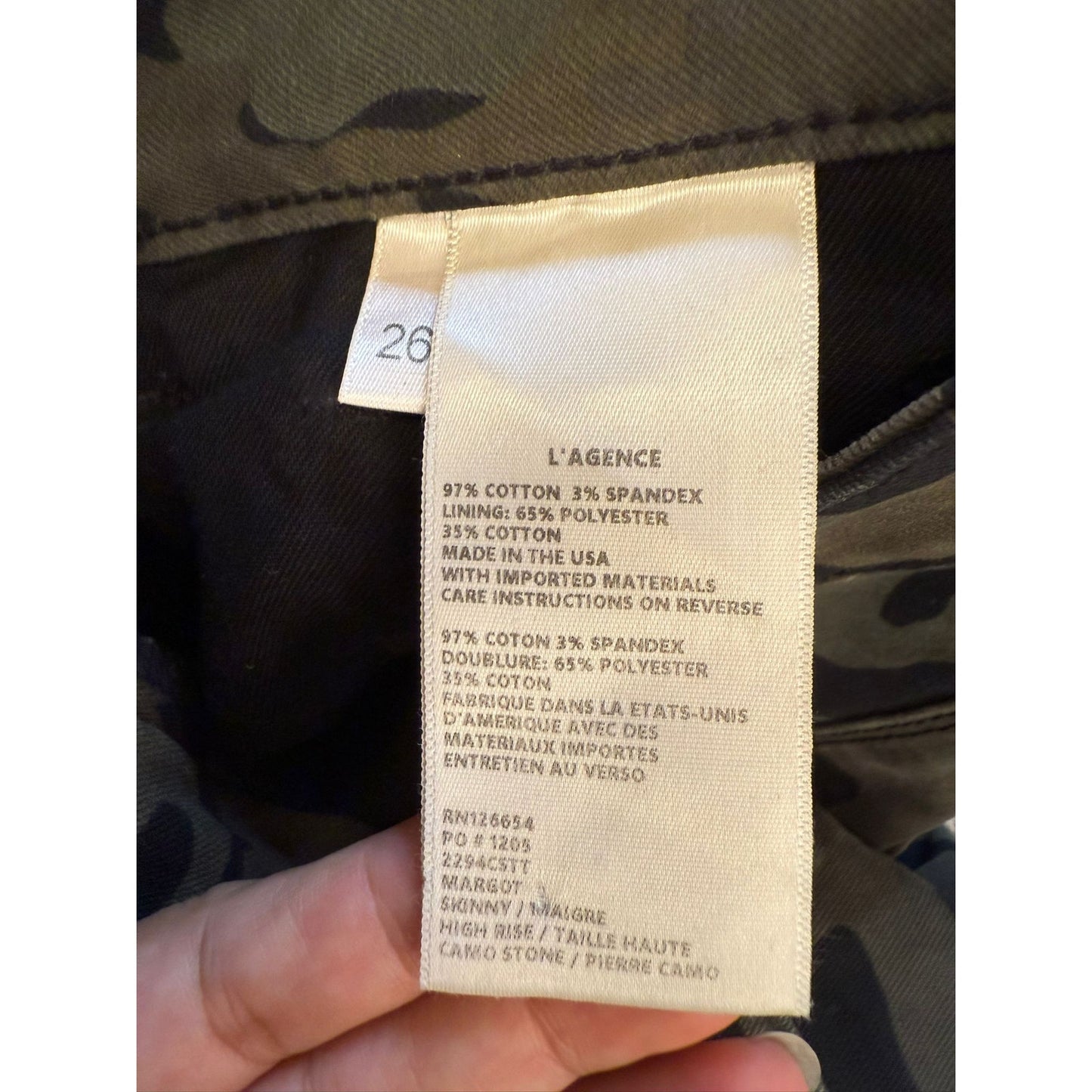 L'AGENCE Women's Camouflage Skinny Jeans 26 Green Black Yellow Side Stripe