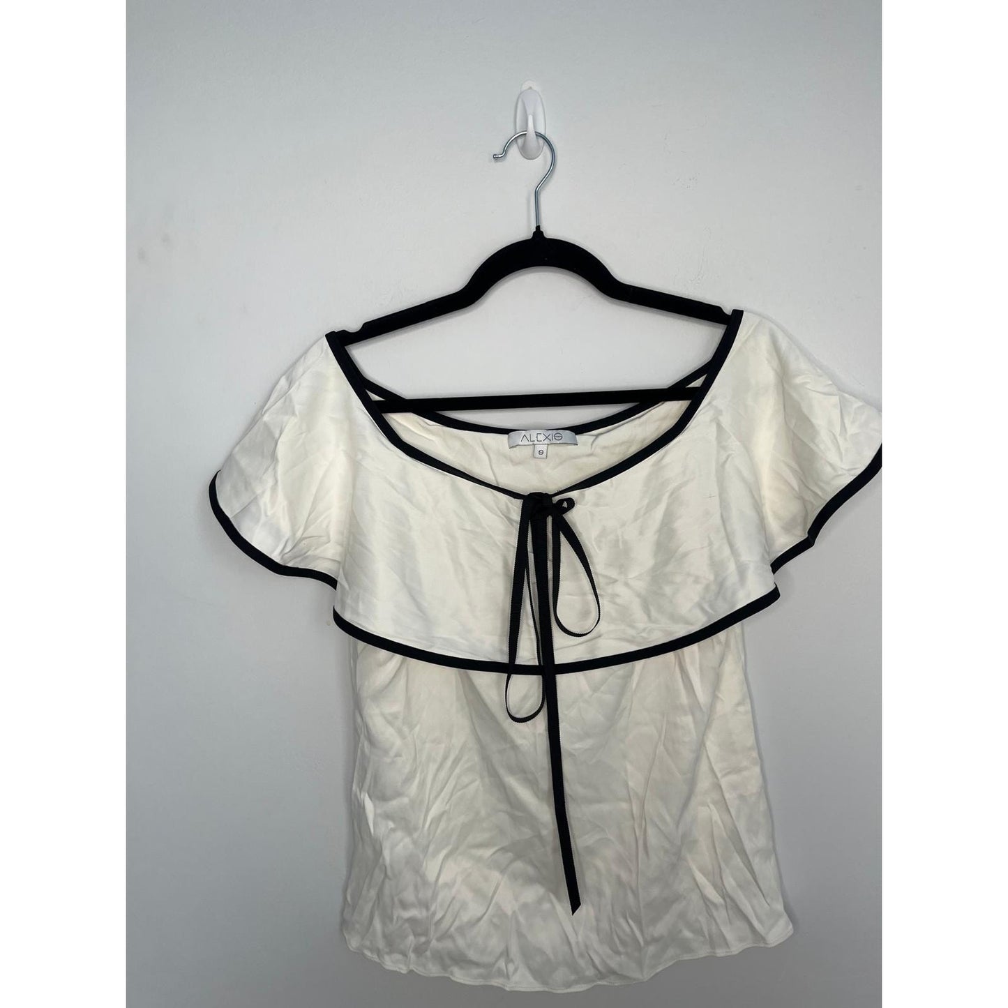 Alexis Ruffle Trim Blouse Women S Contrast Tie Bow Short Sleeve