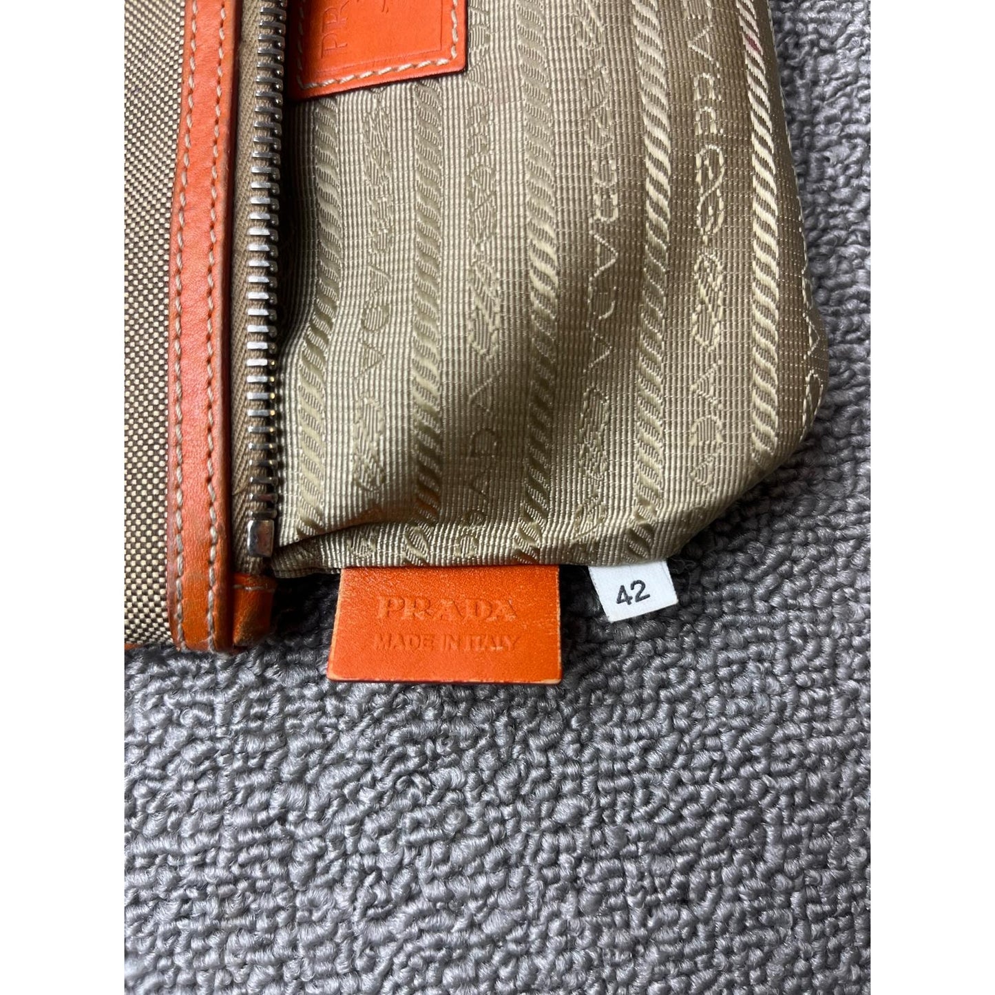 Authentic Prada Jacquard Pouch in Brown/Beige Canvas and Orange Leather Rare