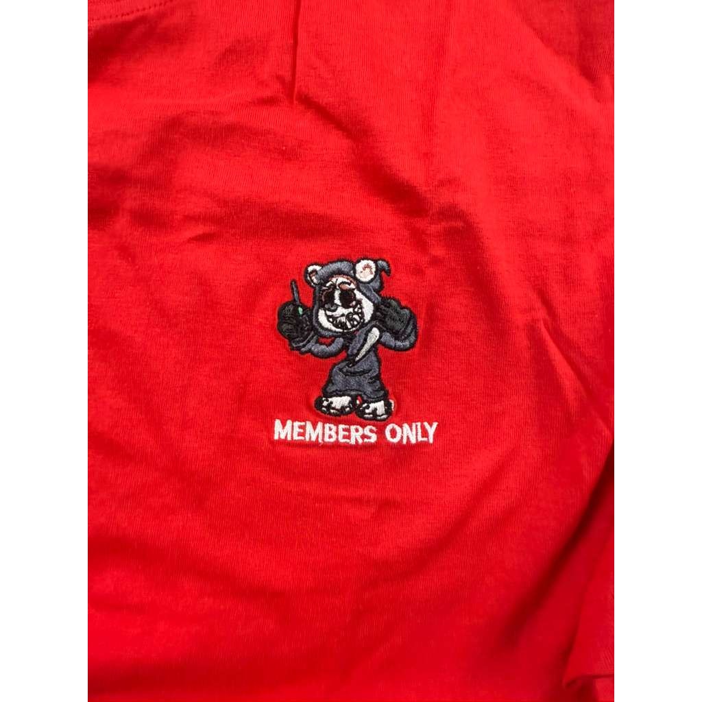 Members Only T Shirt Men M Red Embroidered Scary Bear Graphic Streetwear Cotton