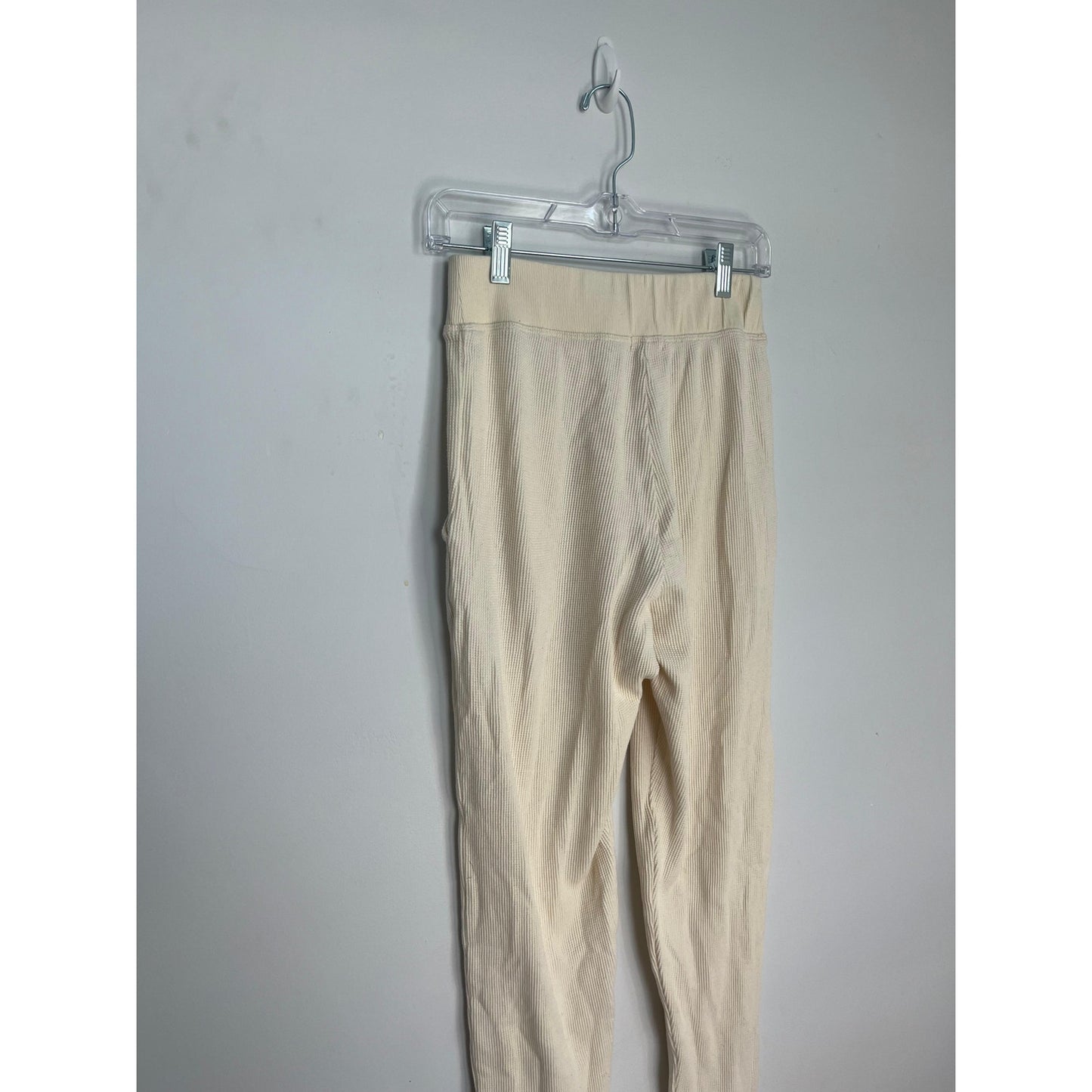 Donni Thermal Lounge Pants Women M Cream Button Front Ribbed Pull On