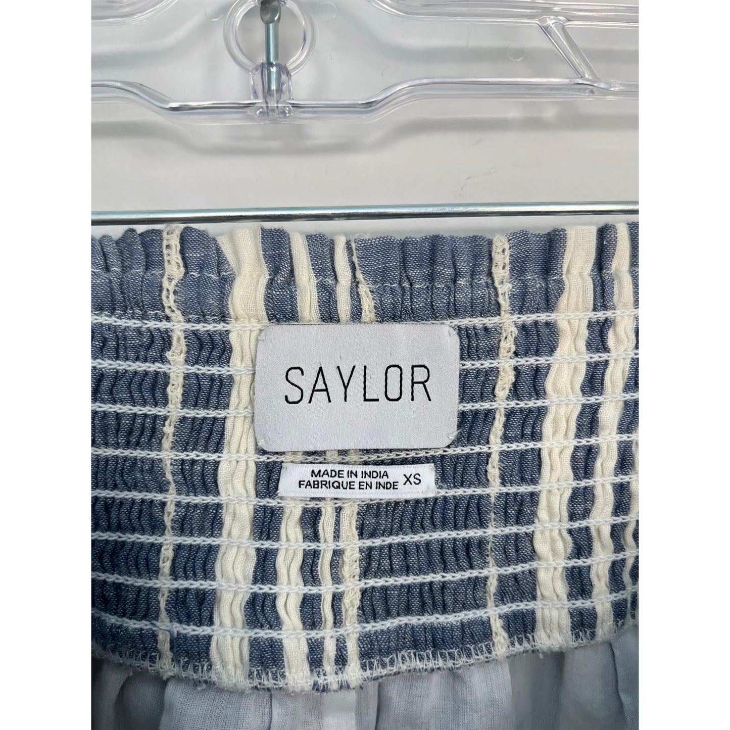 Saylor Striped Linen Blend Shorts Women XS Blue White Smocked High Waist