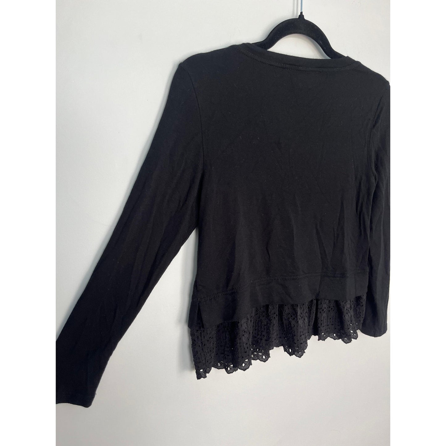 Rebecca Taylor Black Peplum Hem Top Women XS Eyelet Ruffle Long Sleeve