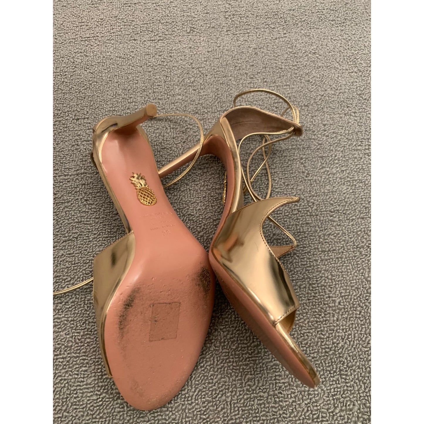 Aquazzura Gold Leather Leather Sofia Open Toe Ankle Tie Sandals Size 38
