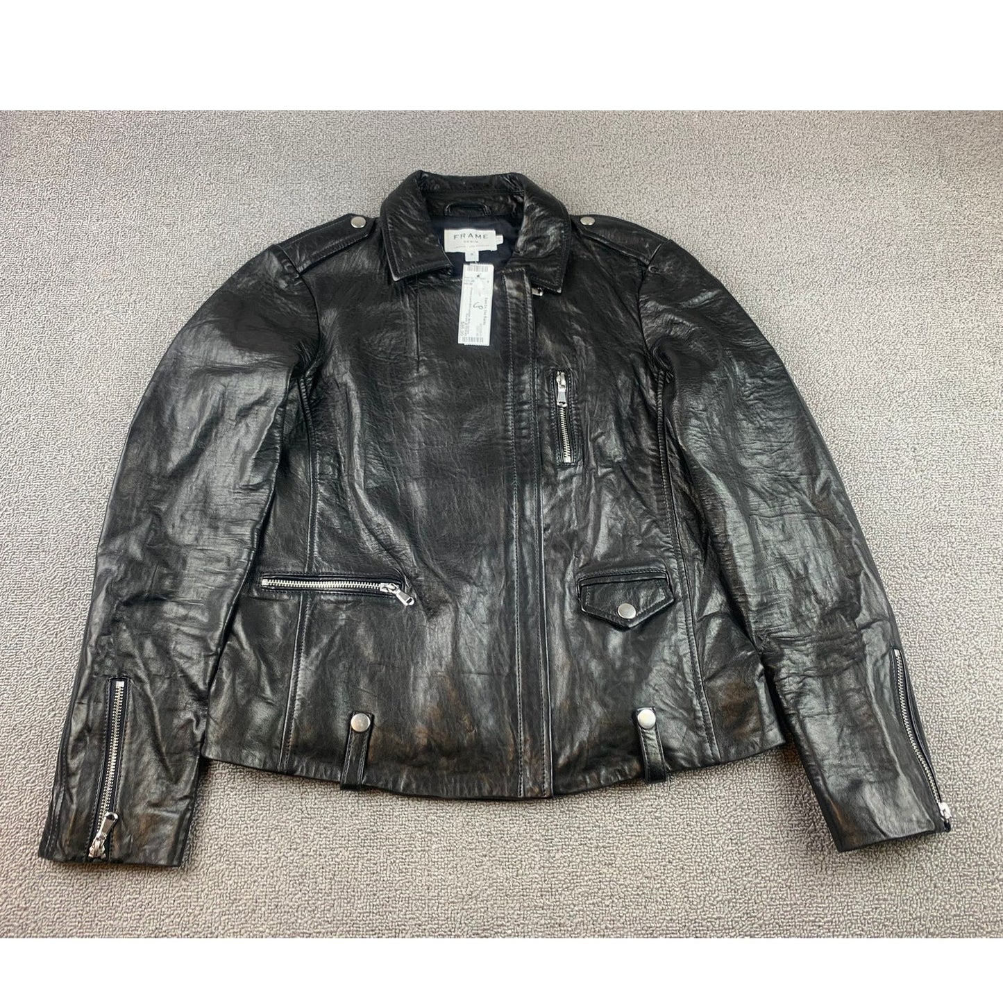 FRAME Denim Lamb Skin Moto Motorcycle Leather Biker Jacket Size Small