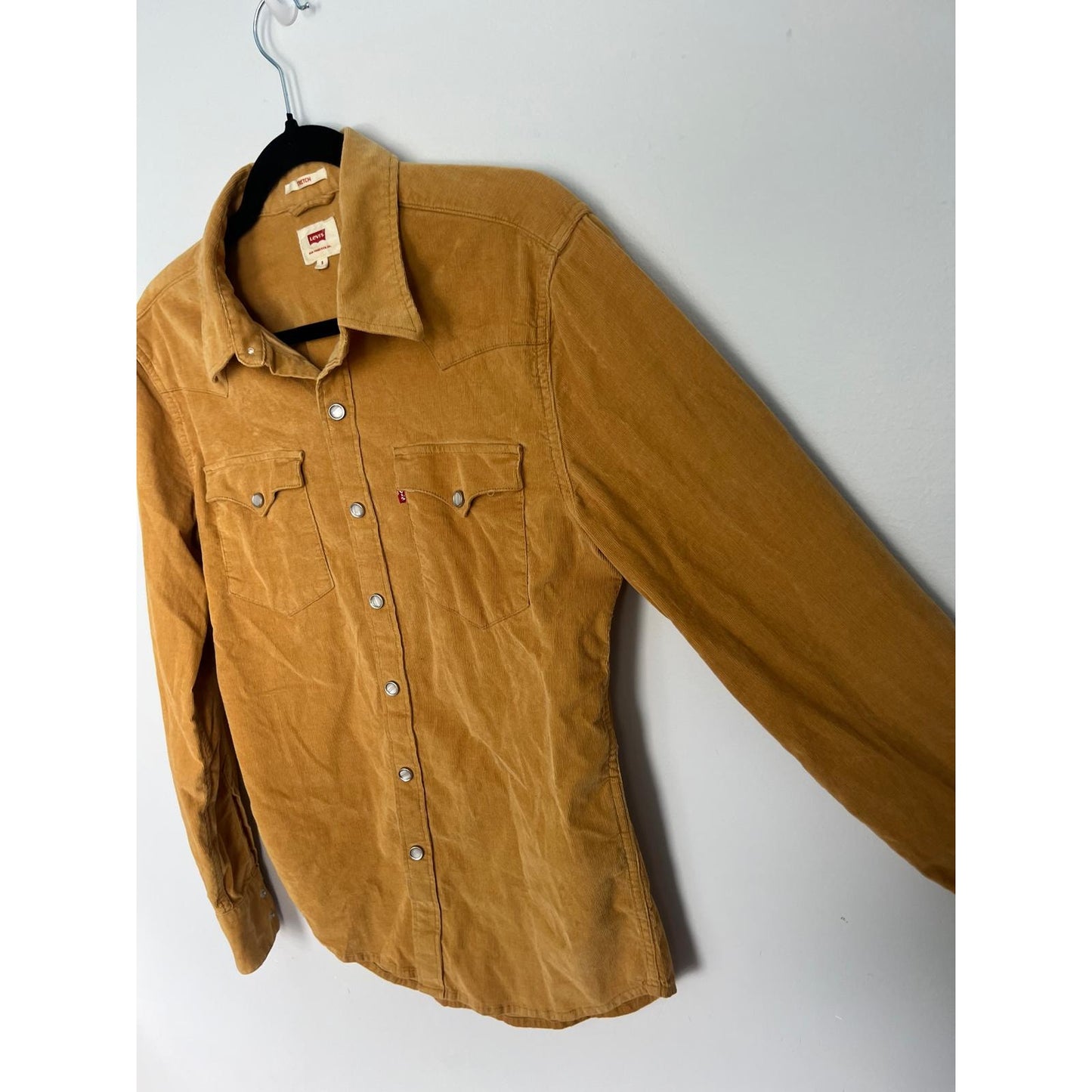 Levis Corduroy Button Shirt Women Small Tan Stretch Long Sleeve Western