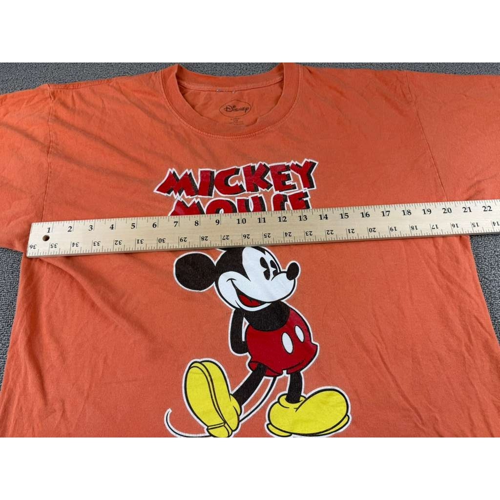 Disney T Shirt Men L Orange Mickey Mouse Graphic Short Sleeve Cotton Crewneck
