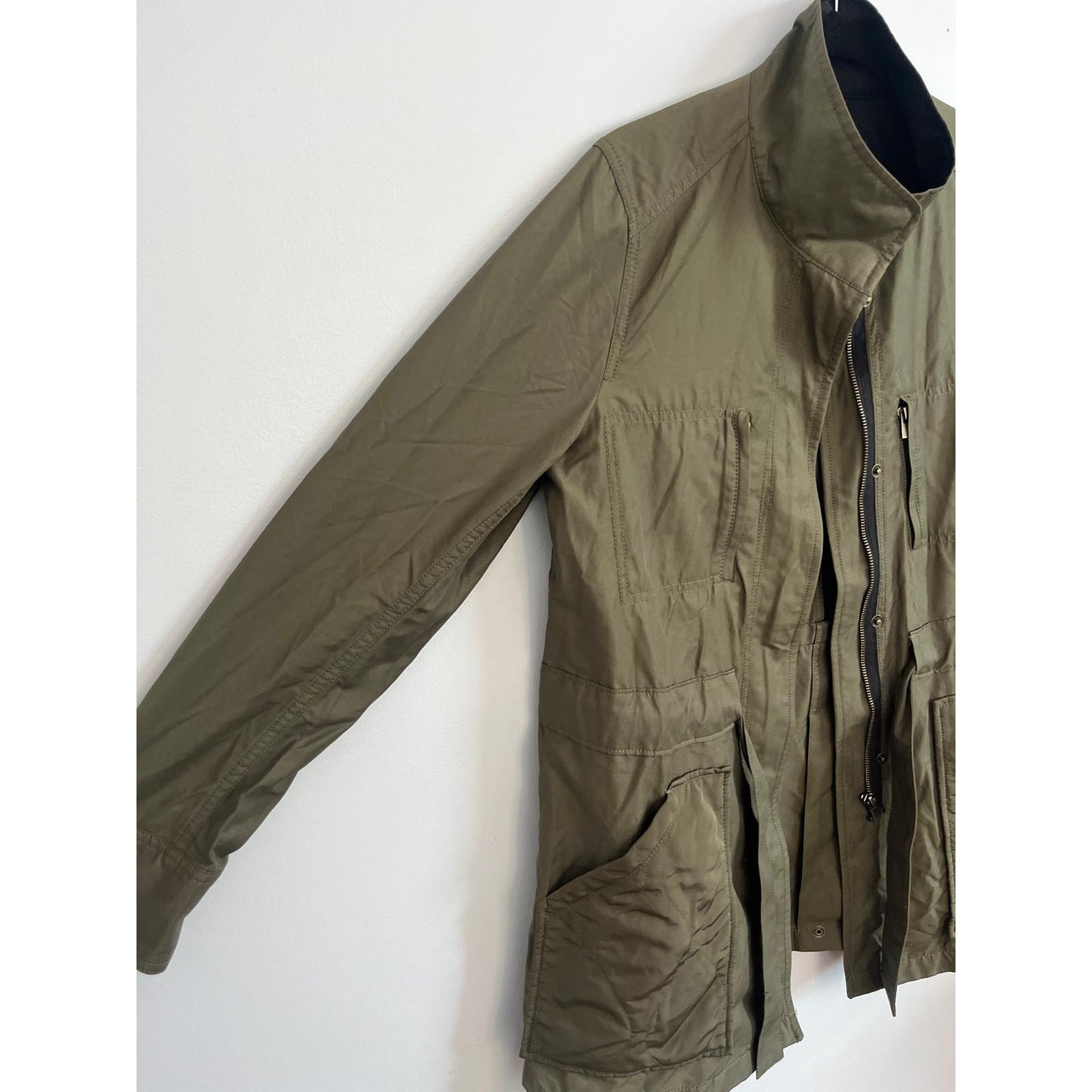 Club Monaco Jacket Women M Green Utility Zip Front Pockets Lightweight