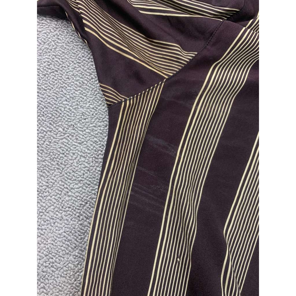 Yves Saint Laurent Polo Men XXL Brown Tan Shirt Vertical Stripe Embroidered Logo