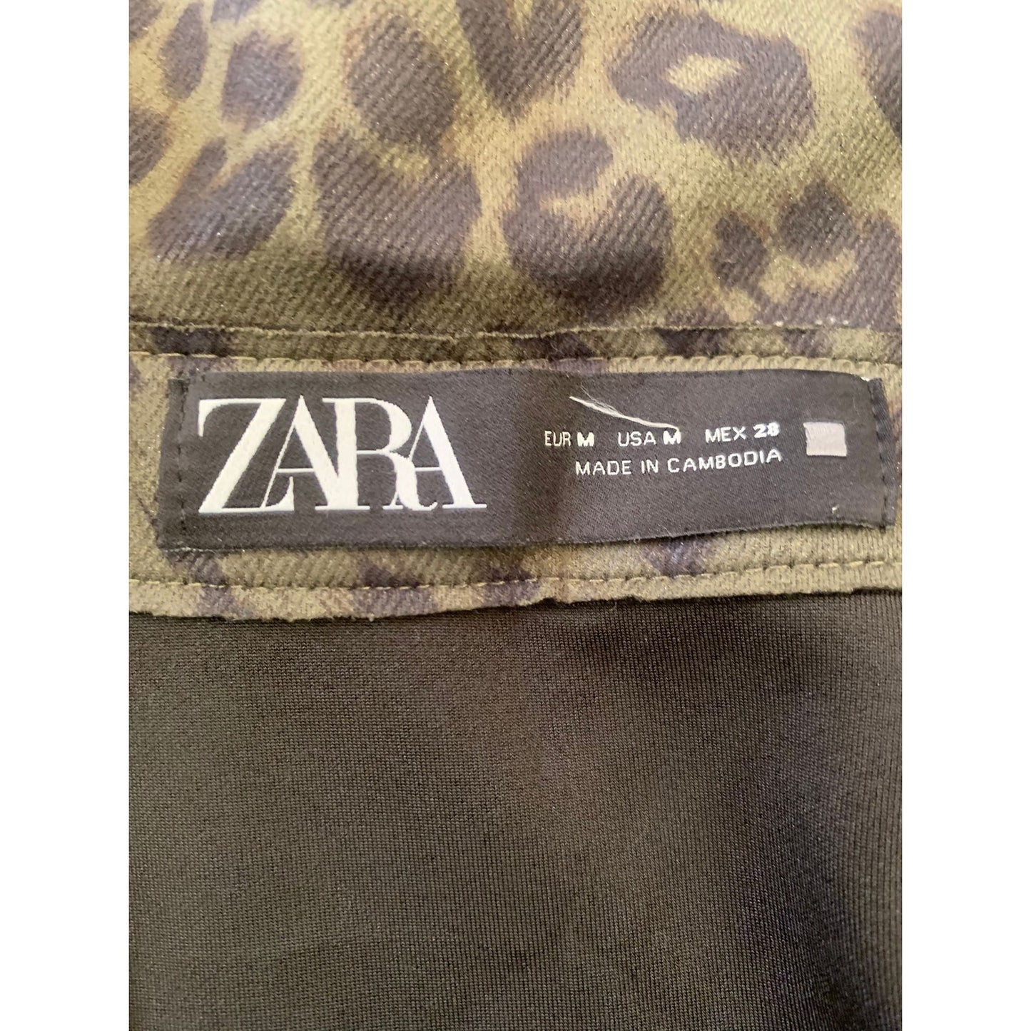ZARA Women's Medium Olive Green Leopard Print Shacket