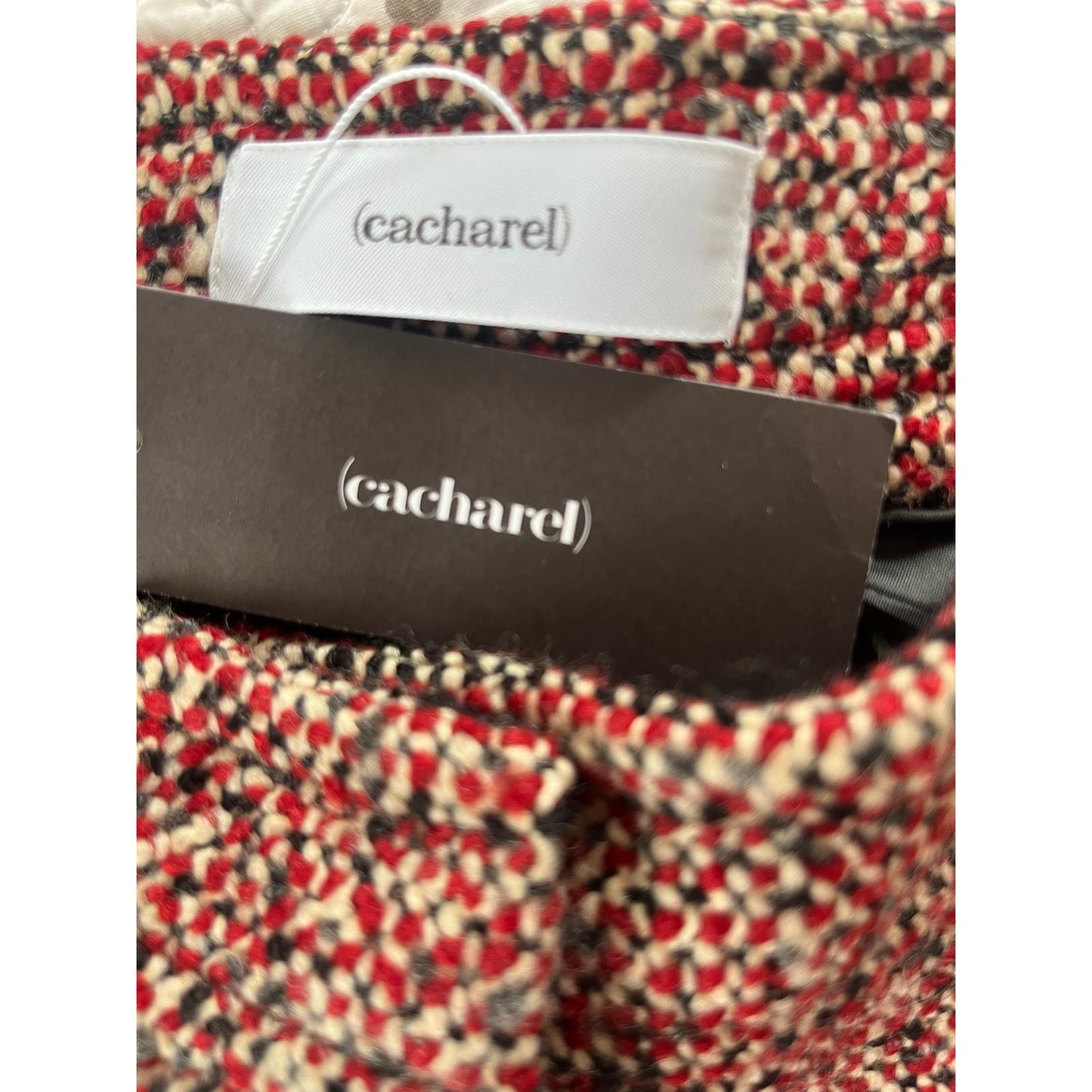 Cacharel Tweed Cropped Pants Women 42 Red Black Wool Blend Bouclé Trousers